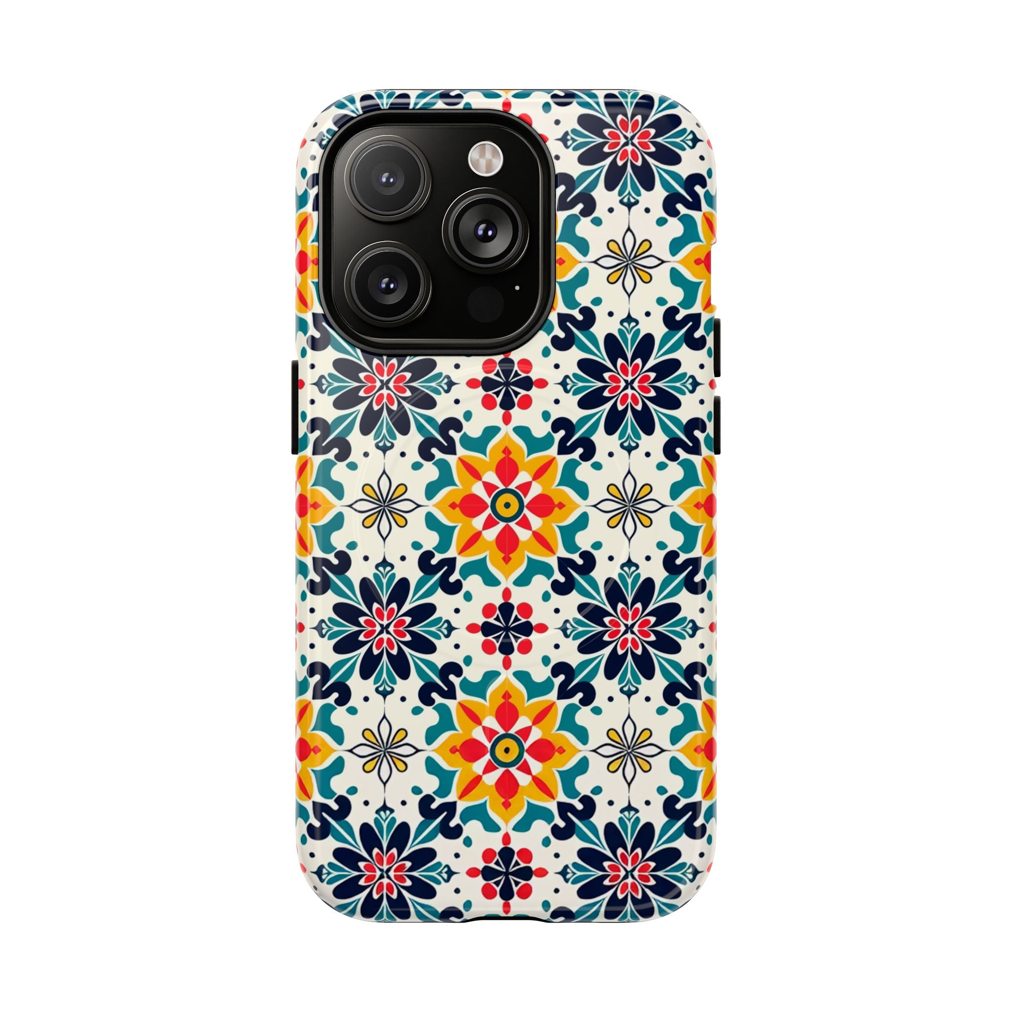 Floral Mosaic Tough Magnetic Phone Case — Colorful Boho Protective Cover