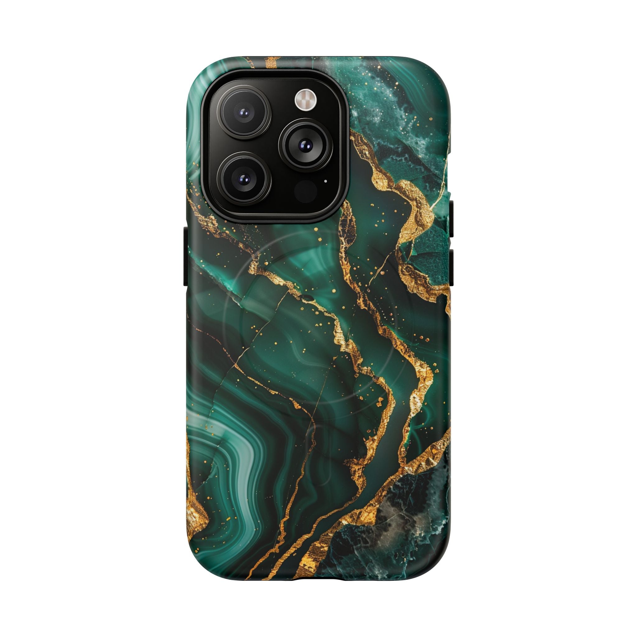 Green Marble Magnetic Phone Case — Emerald & Gold Abstract Tough Case