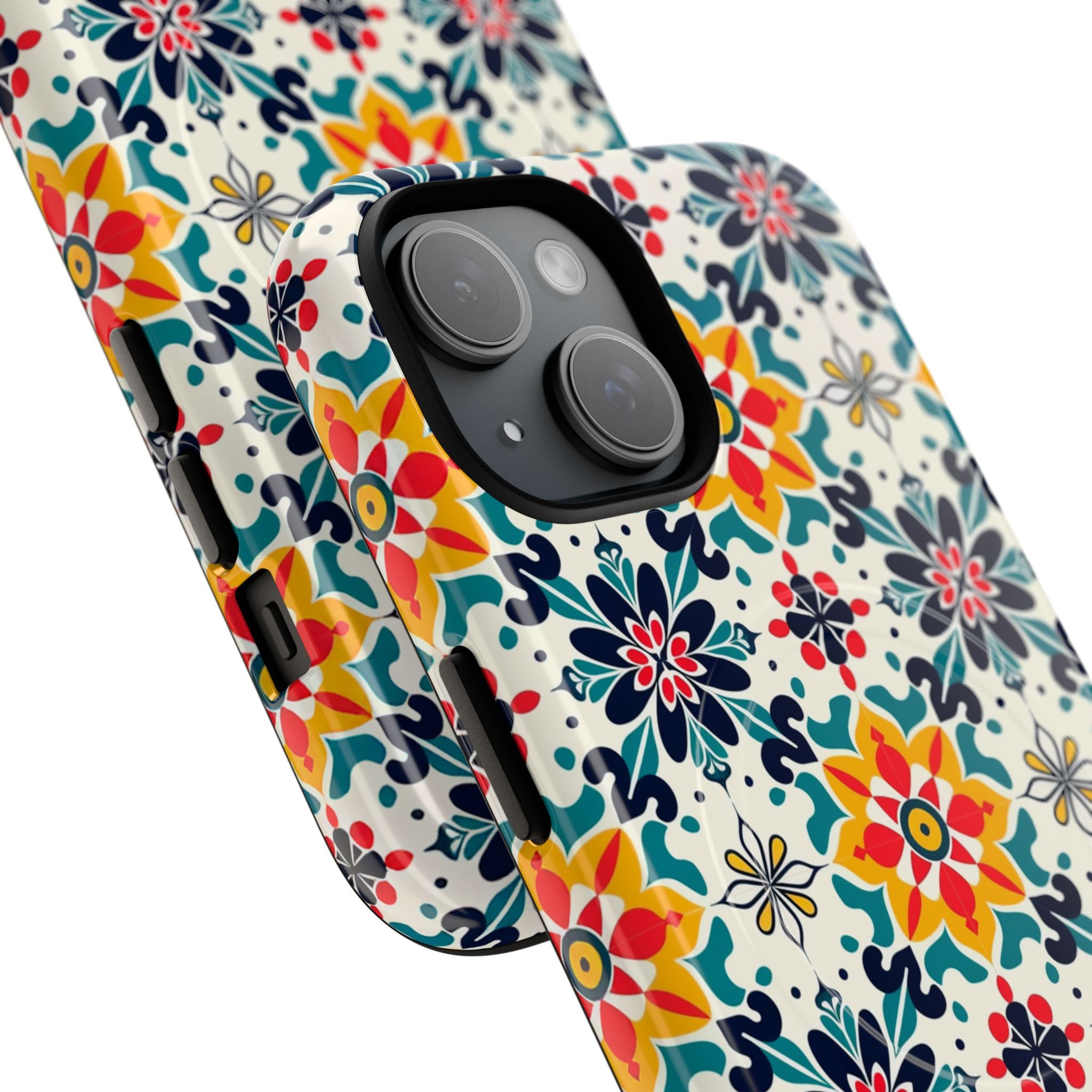 Floral Mosaic Tough Magnetic Phone Case — Colorful Boho Protective Cover