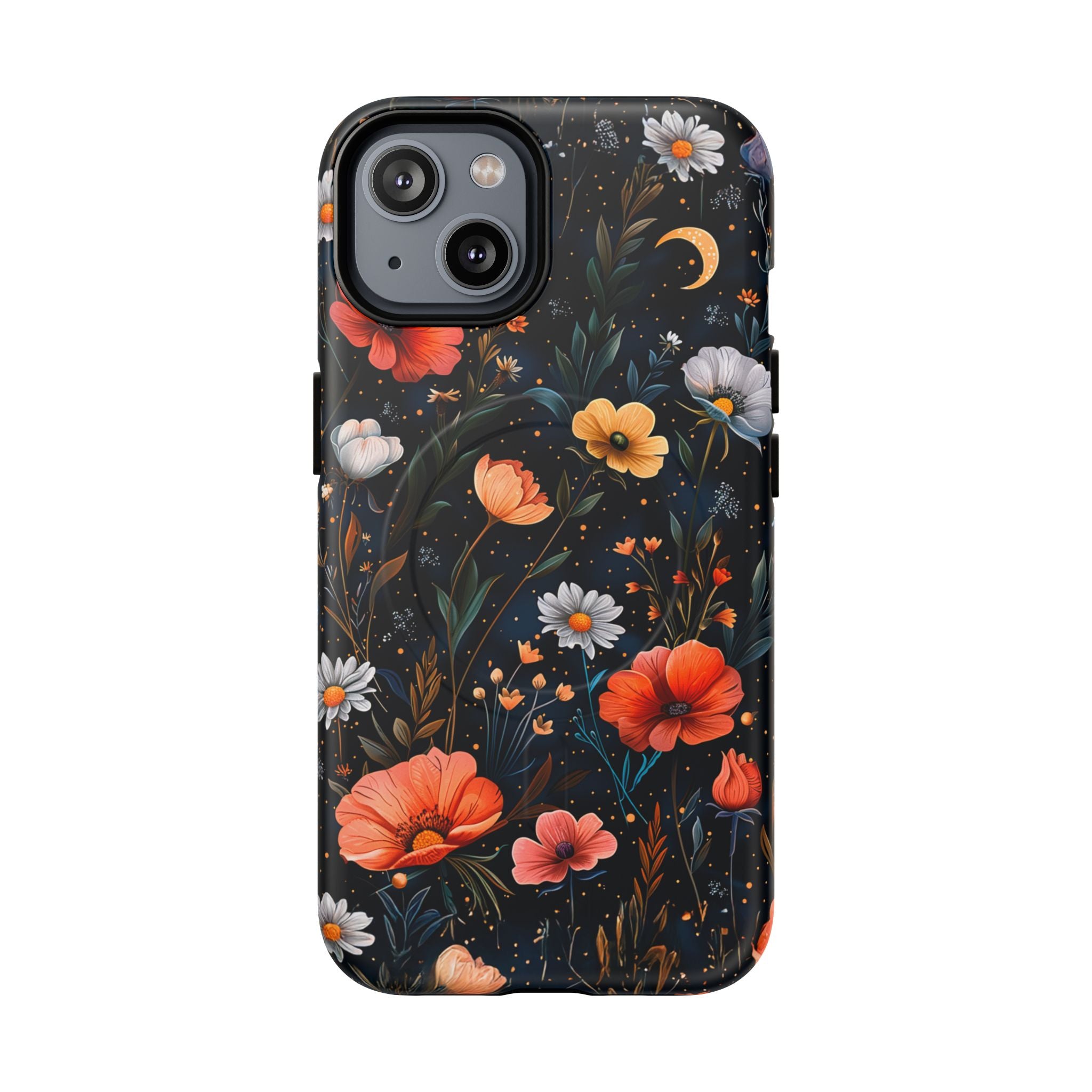 Magnetic Tough Case — Dark Floral Meadow with Moon & Daisies