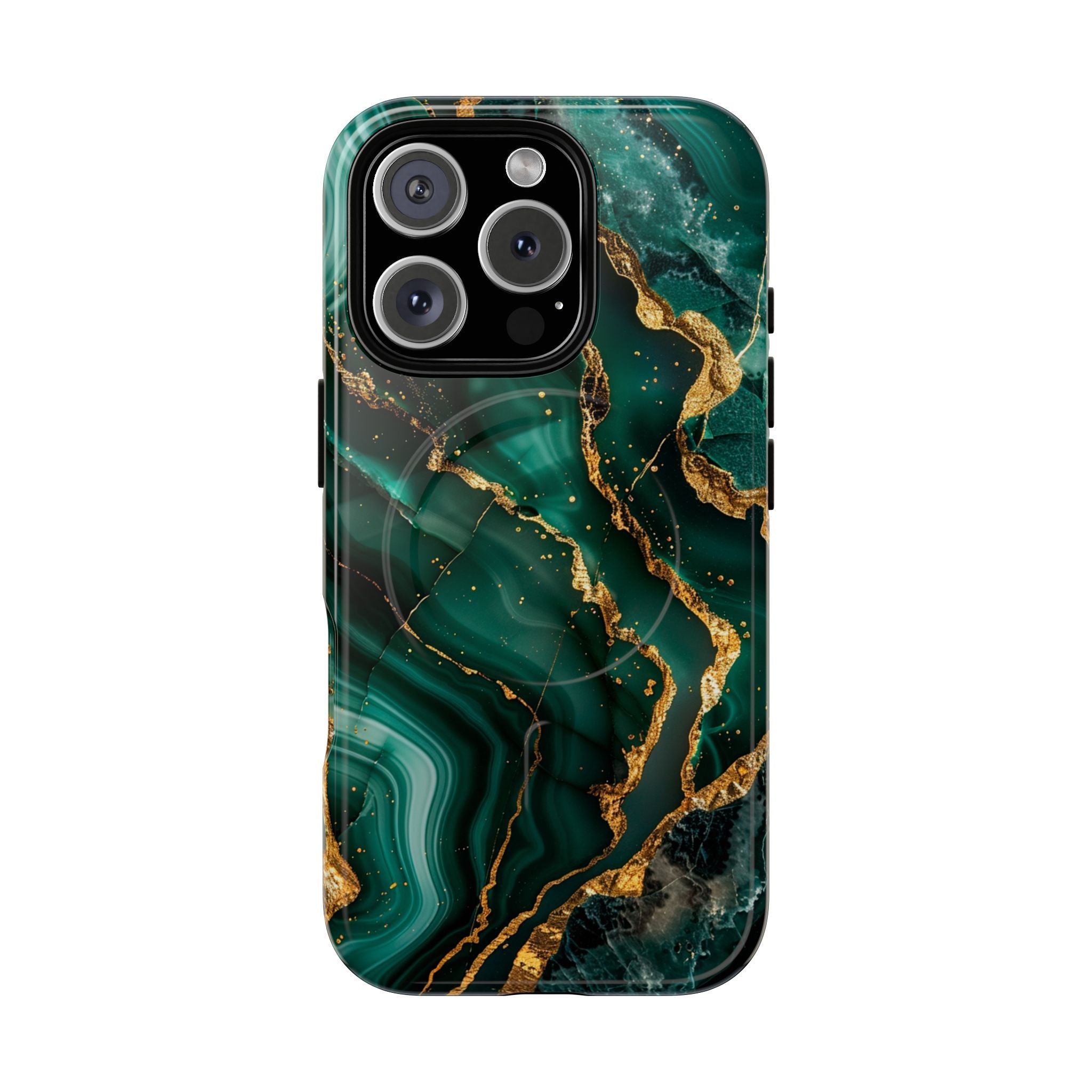 Green Marble Magnetic Phone Case — Emerald & Gold Abstract Tough Case
