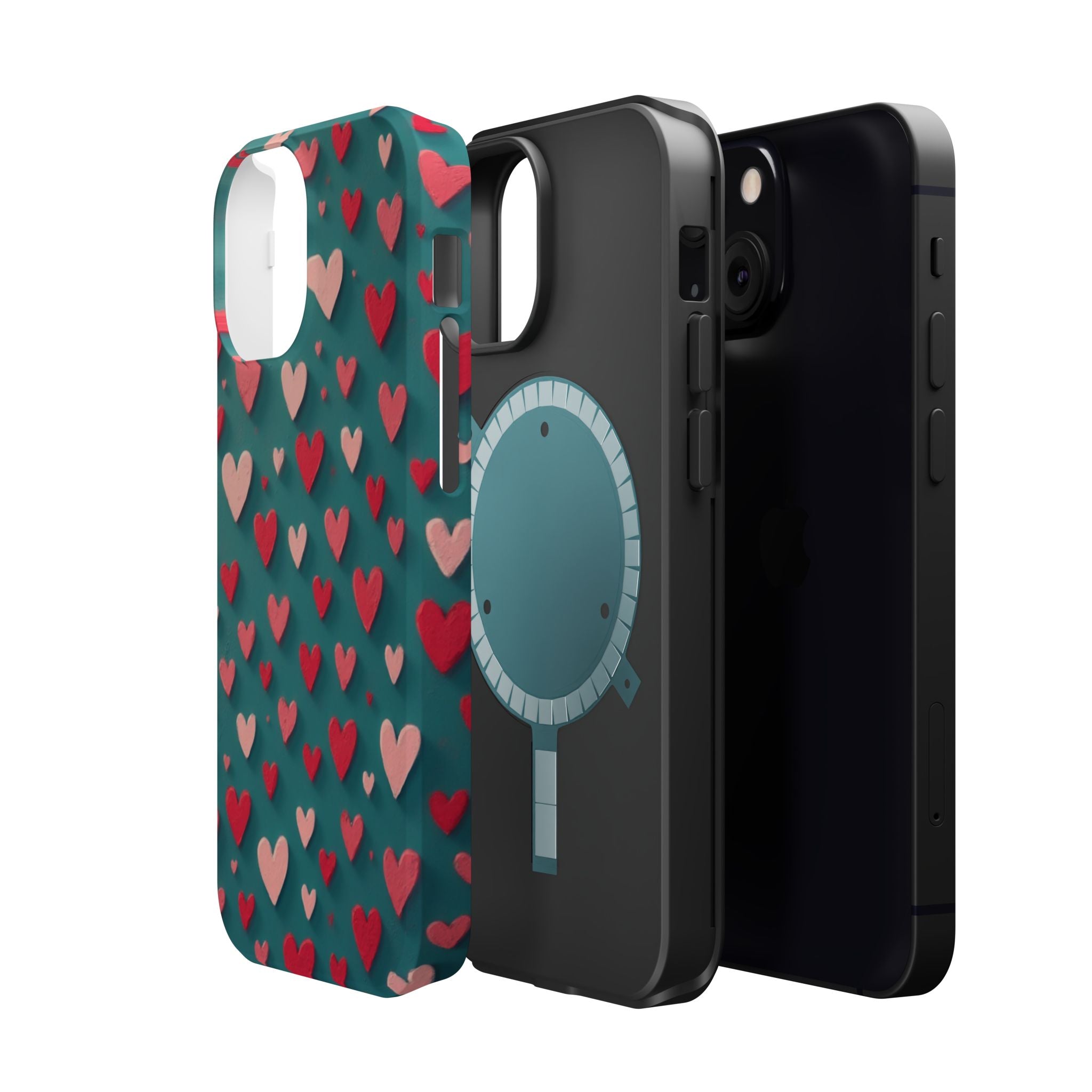 Magnetic Impact-Resistant Phone Case — Teal Love Hearts Pattern