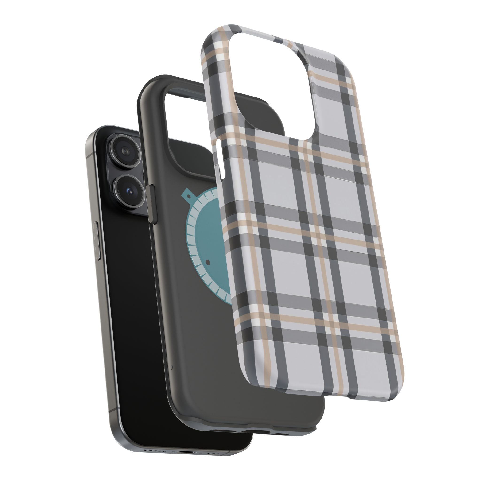 Plaid Magnetic Impact-Resistant Phone Case — Grey & Tan Classic Pattern