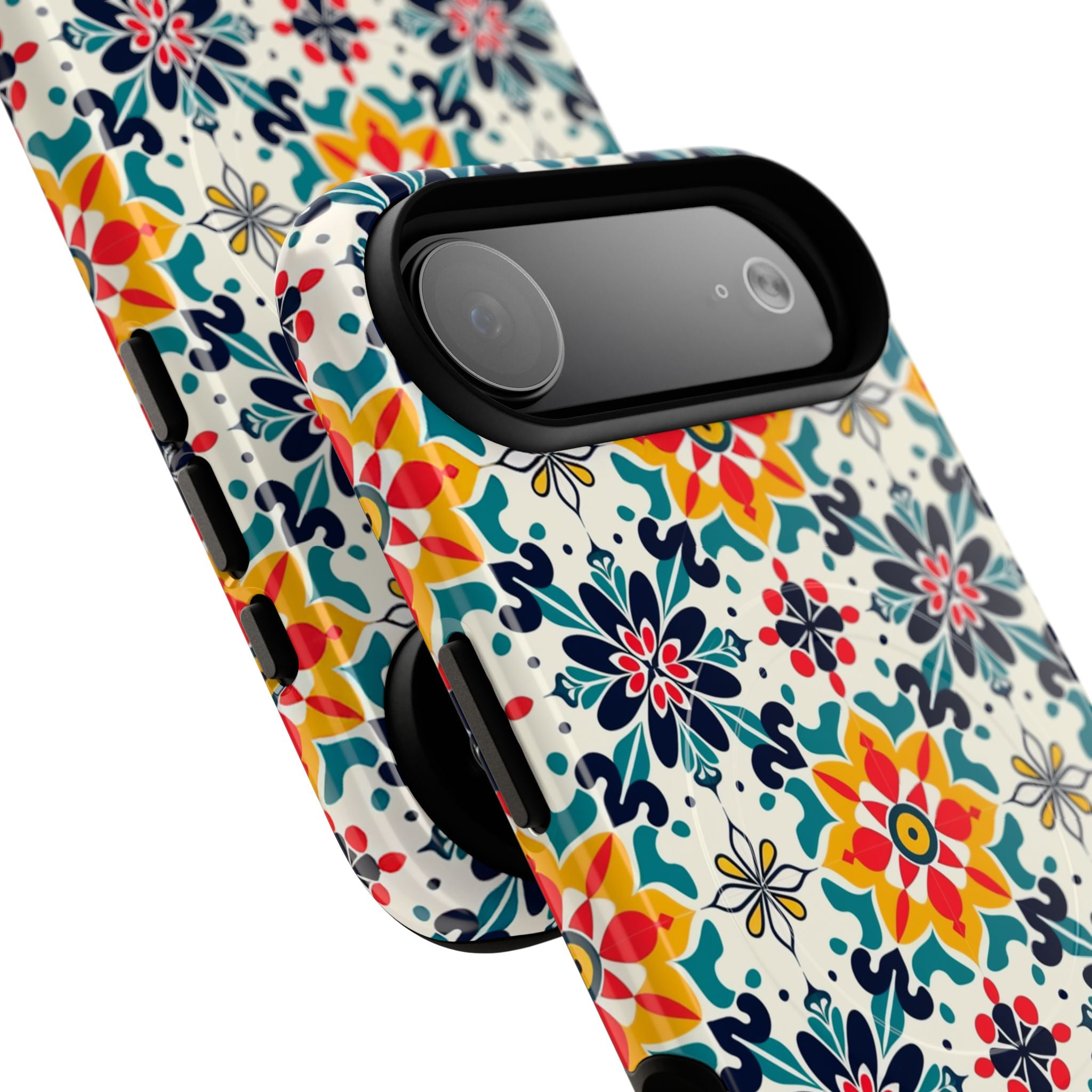 Floral Mosaic Tough Magnetic Phone Case — Colorful Boho Protective Cover