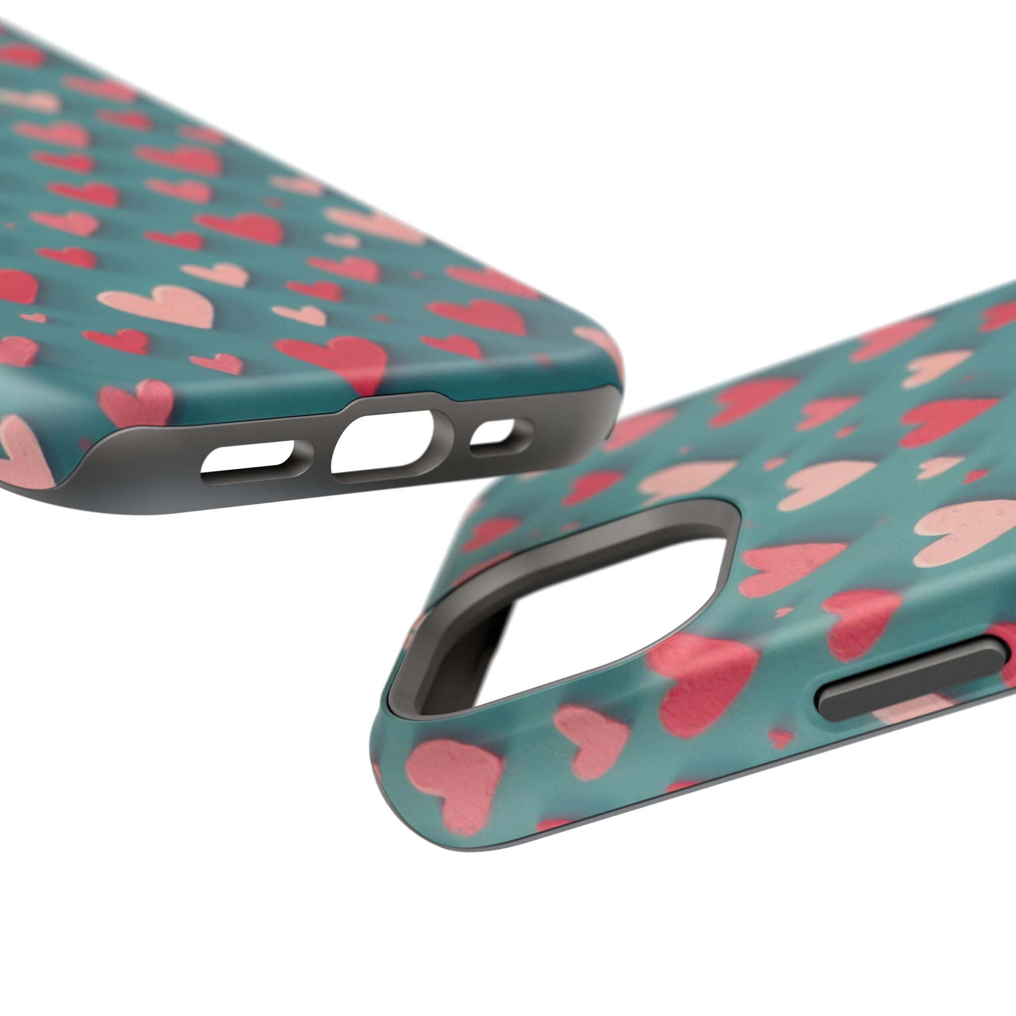 Magnetic Impact-Resistant Phone Case — Teal Love Hearts Pattern