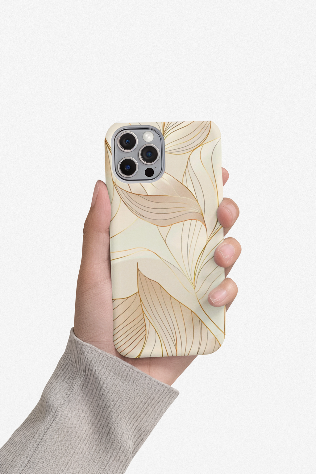 Floral Gold Leaf Phone Case — Elegant Neutral Botanical Snap Case