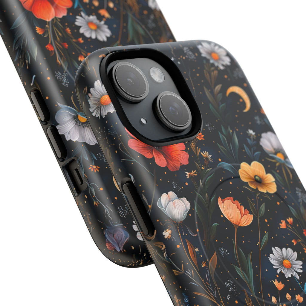 Magnetic Tough Case — Dark Floral Meadow with Moon & Daisies