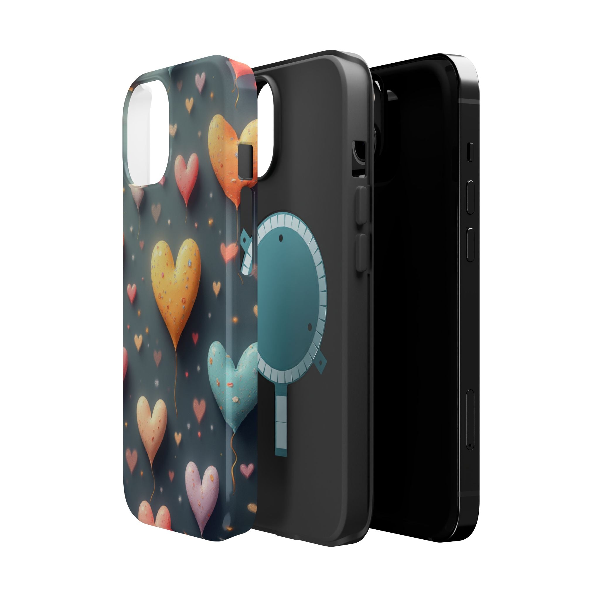 Magnetic Impact-Resistant Phone Case — Colorful Floating Heart Design