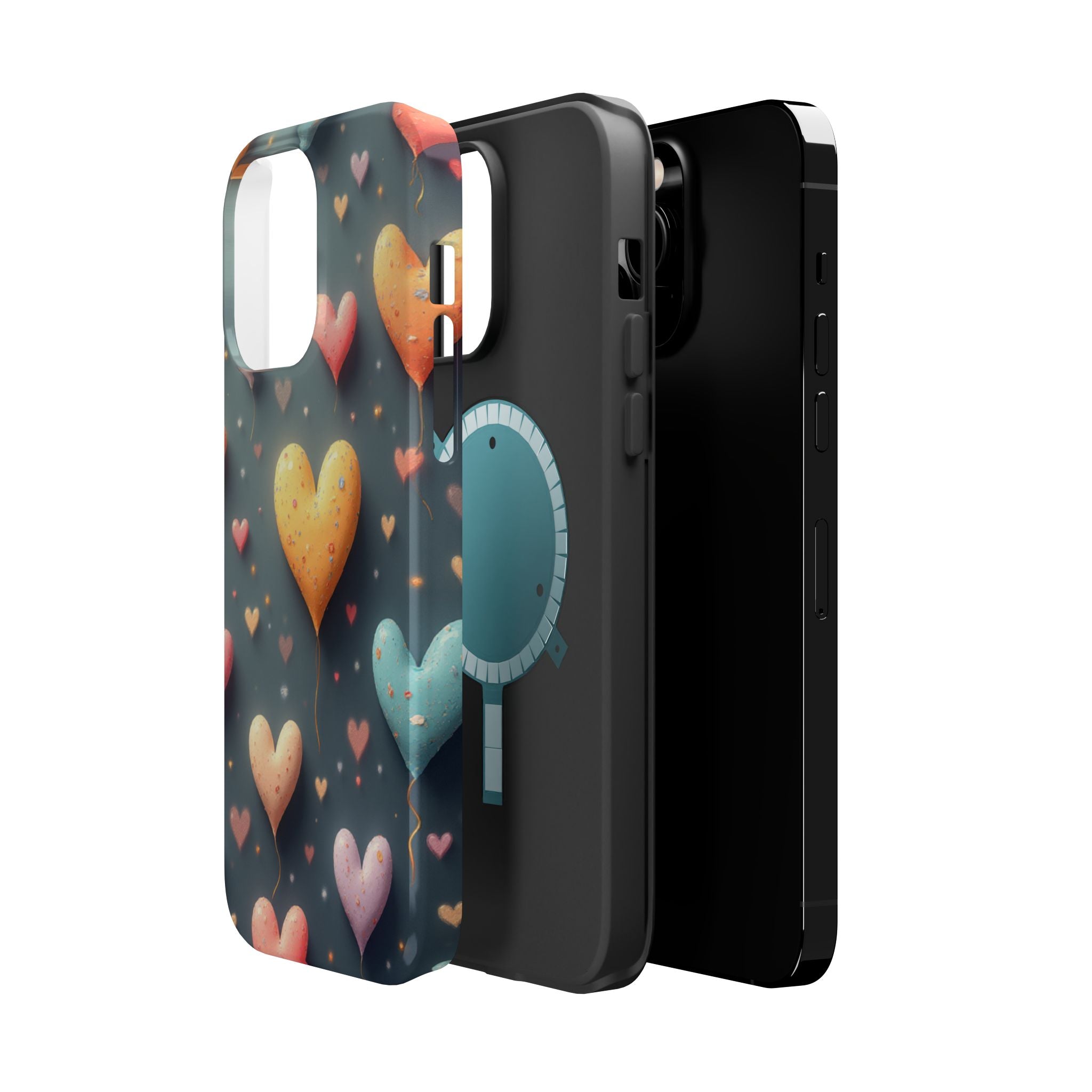 Magnetic Impact-Resistant Phone Case — Colorful Floating Heart Design