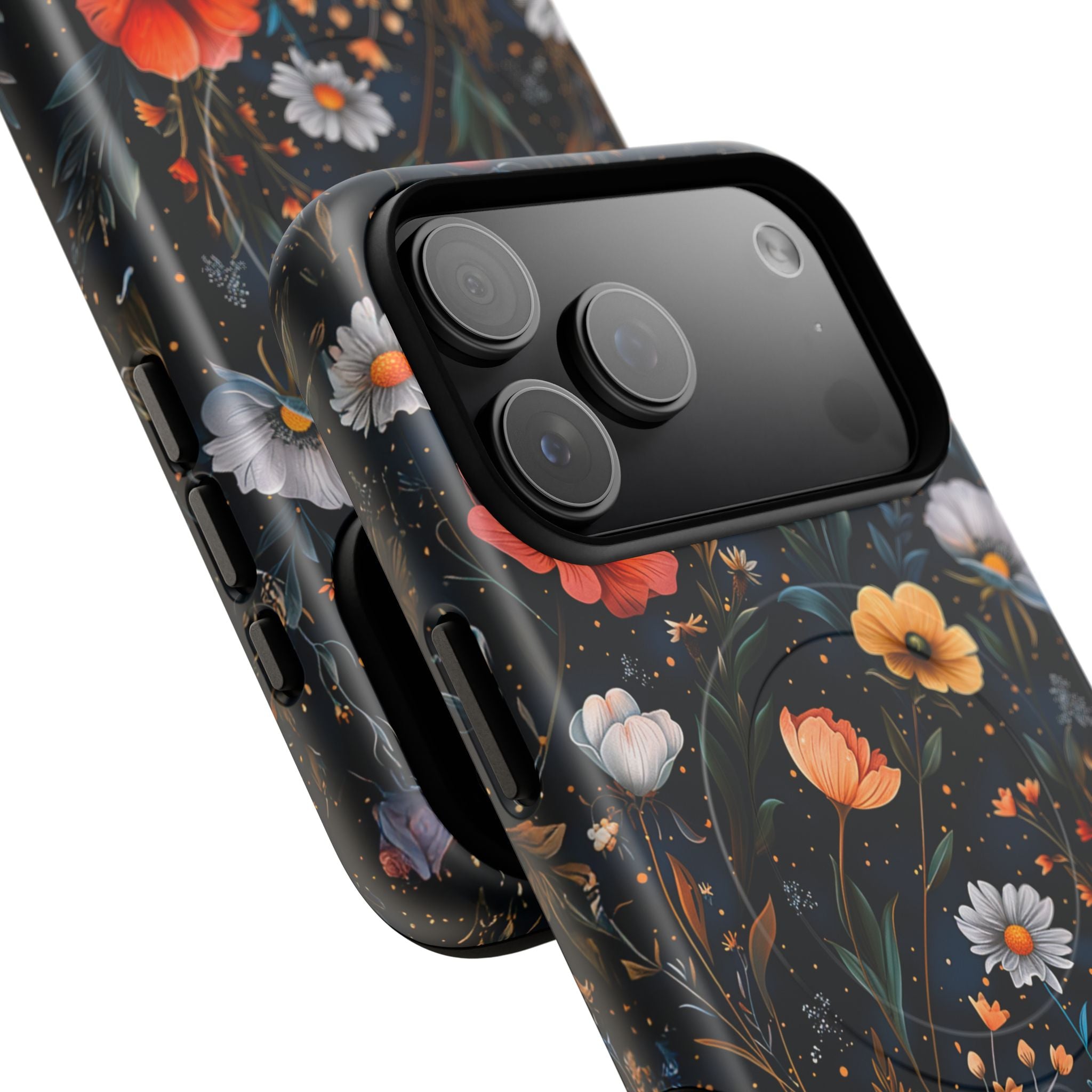 Magnetic Tough Case — Dark Floral Meadow with Moon & Daisies