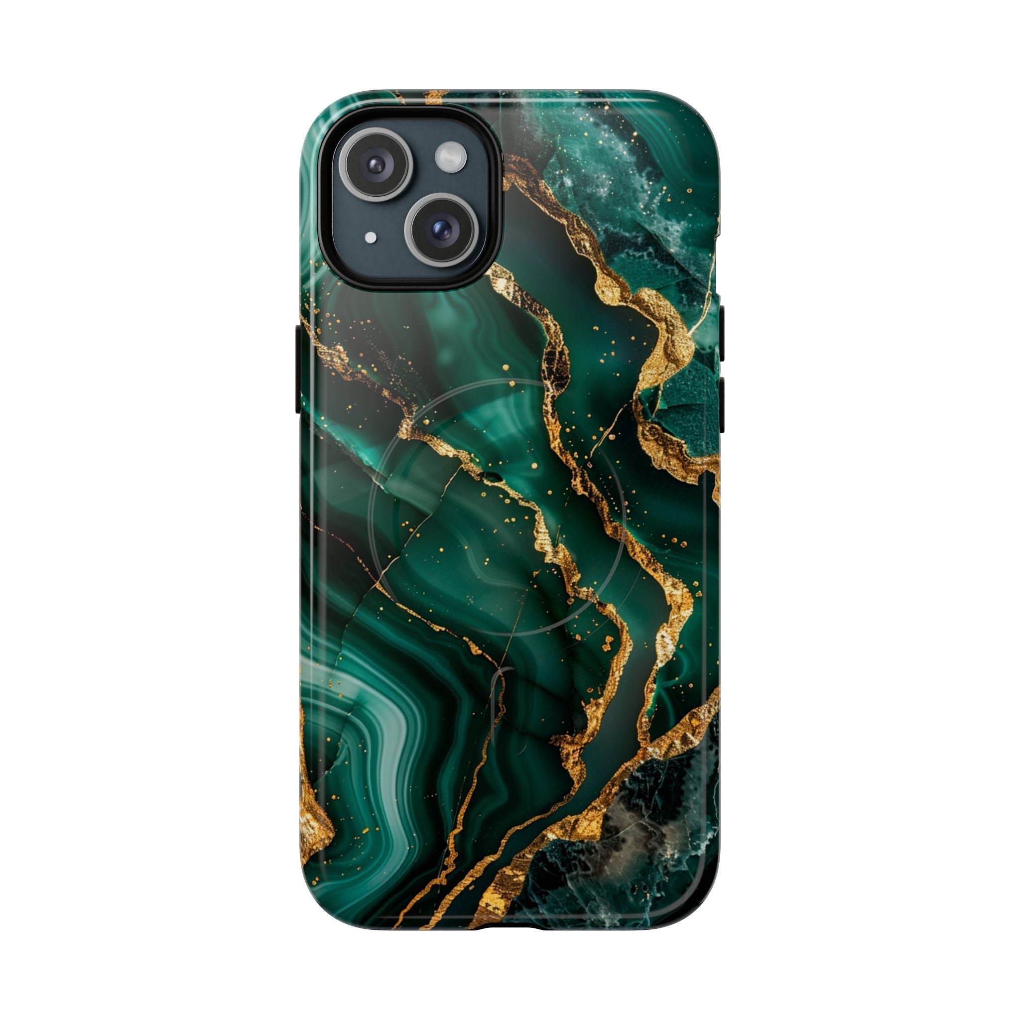 Green Marble Magnetic Phone Case — Emerald & Gold Abstract Tough Case