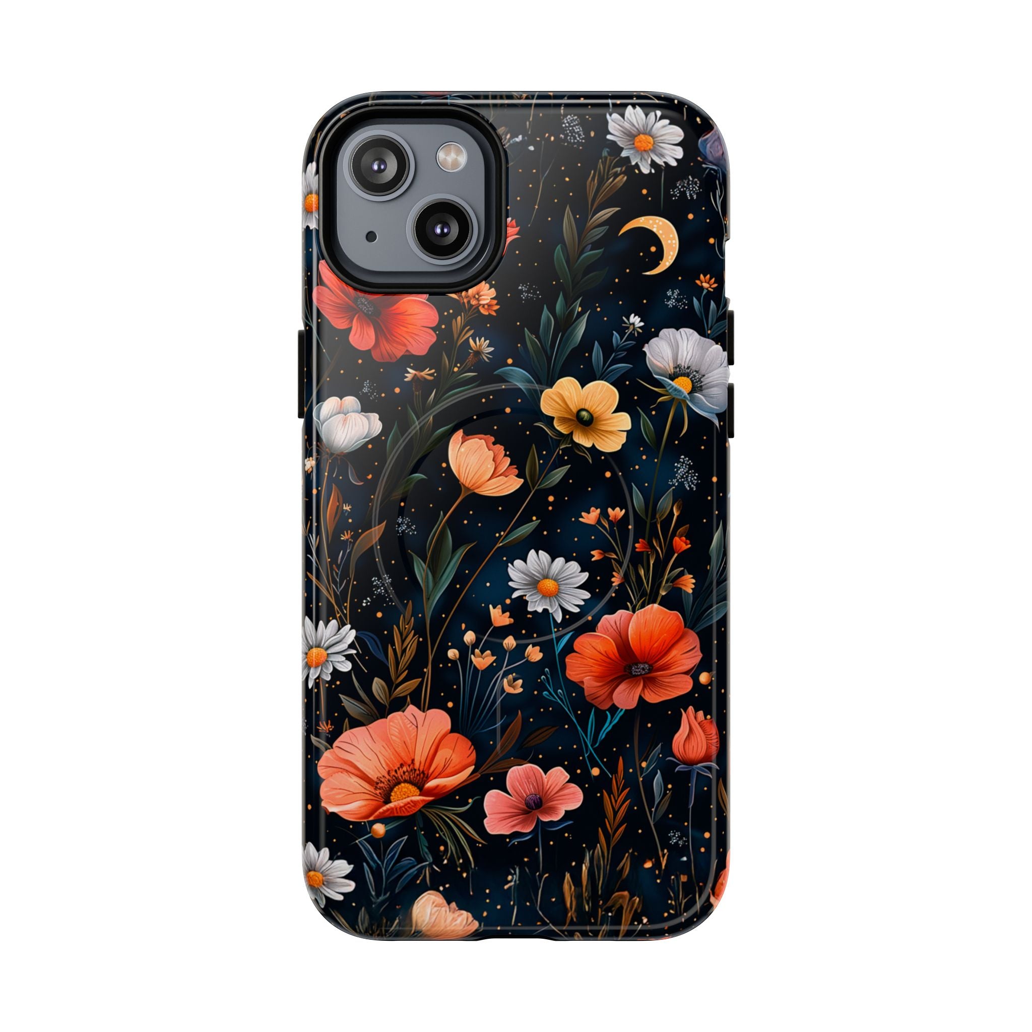 Magnetic Tough Case — Dark Floral Meadow with Moon & Daisies
