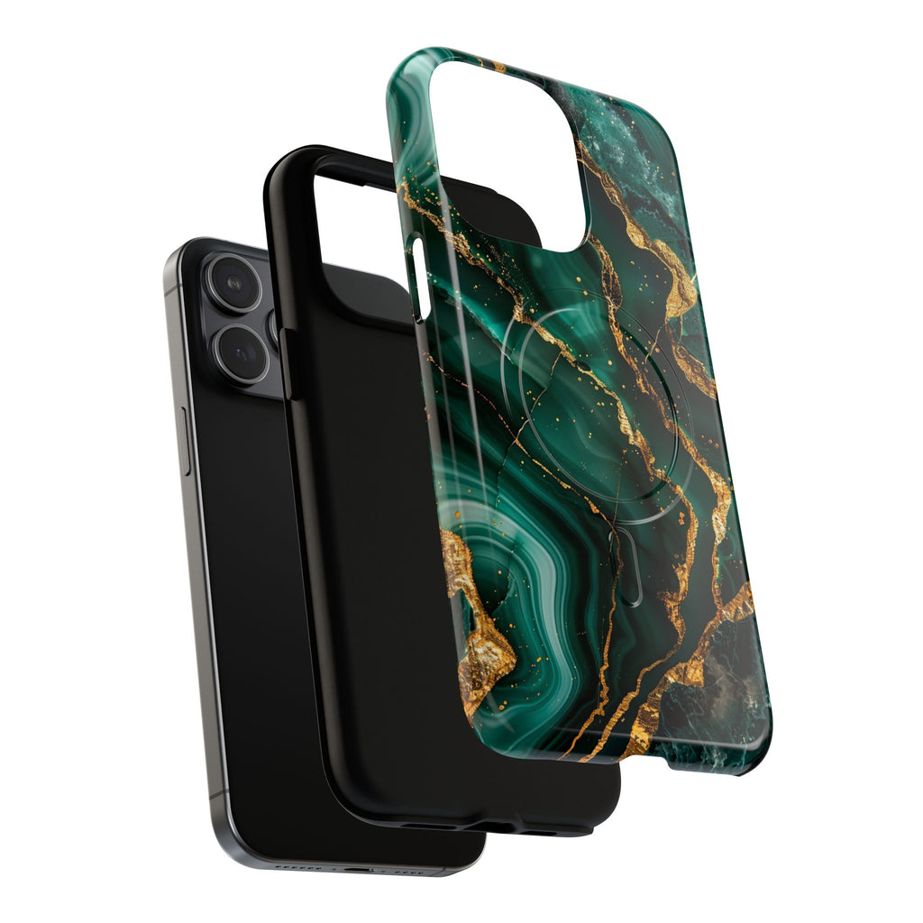 Green Marble Magnetic Phone Case — Emerald & Gold Abstract Tough Case