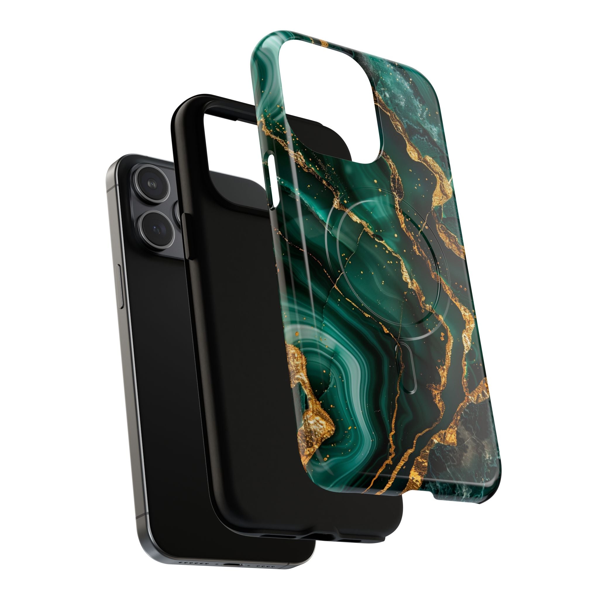 Green Marble Magnetic Phone Case — Emerald & Gold Abstract Tough Case