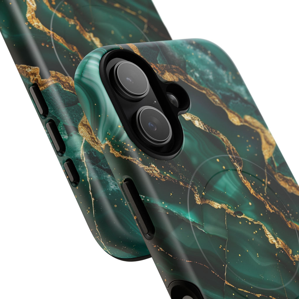 Green Marble Magnetic Phone Case — Emerald & Gold Abstract Tough Case