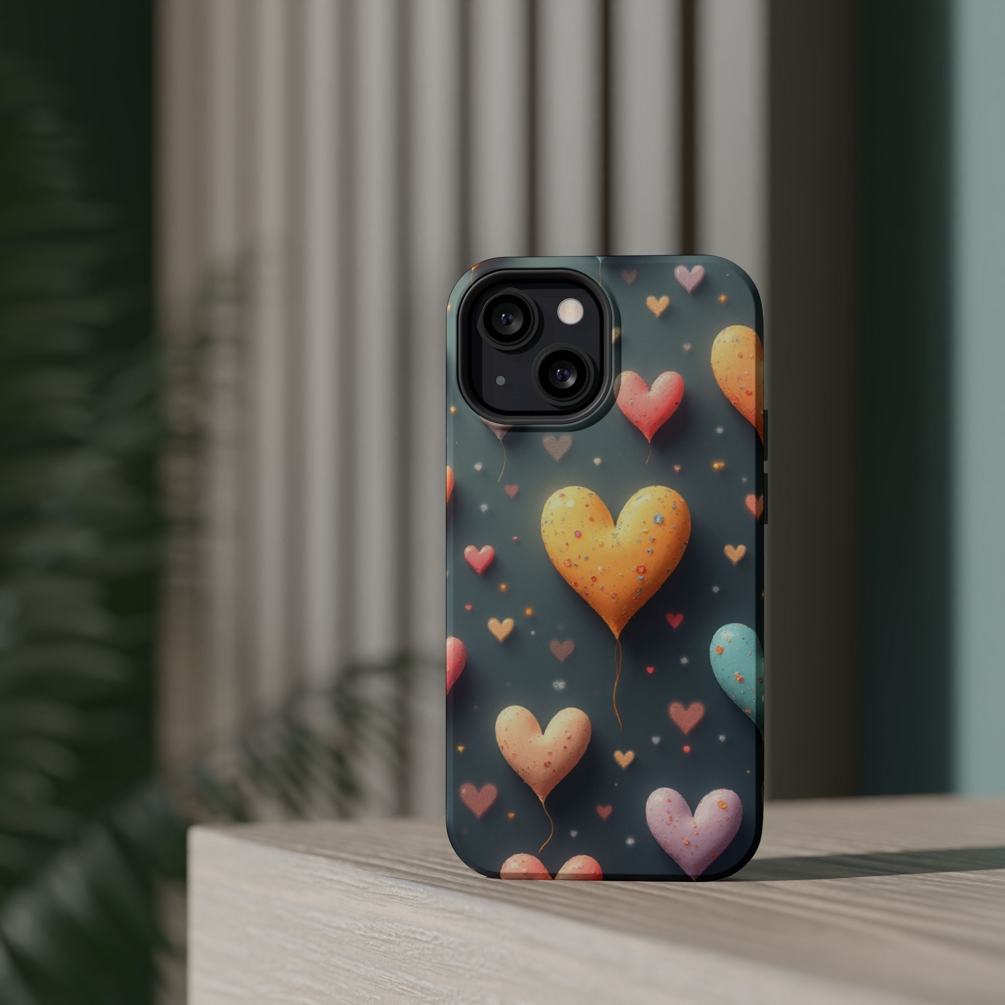 Magnetic Impact-Resistant Phone Case — Colorful Floating Heart Design