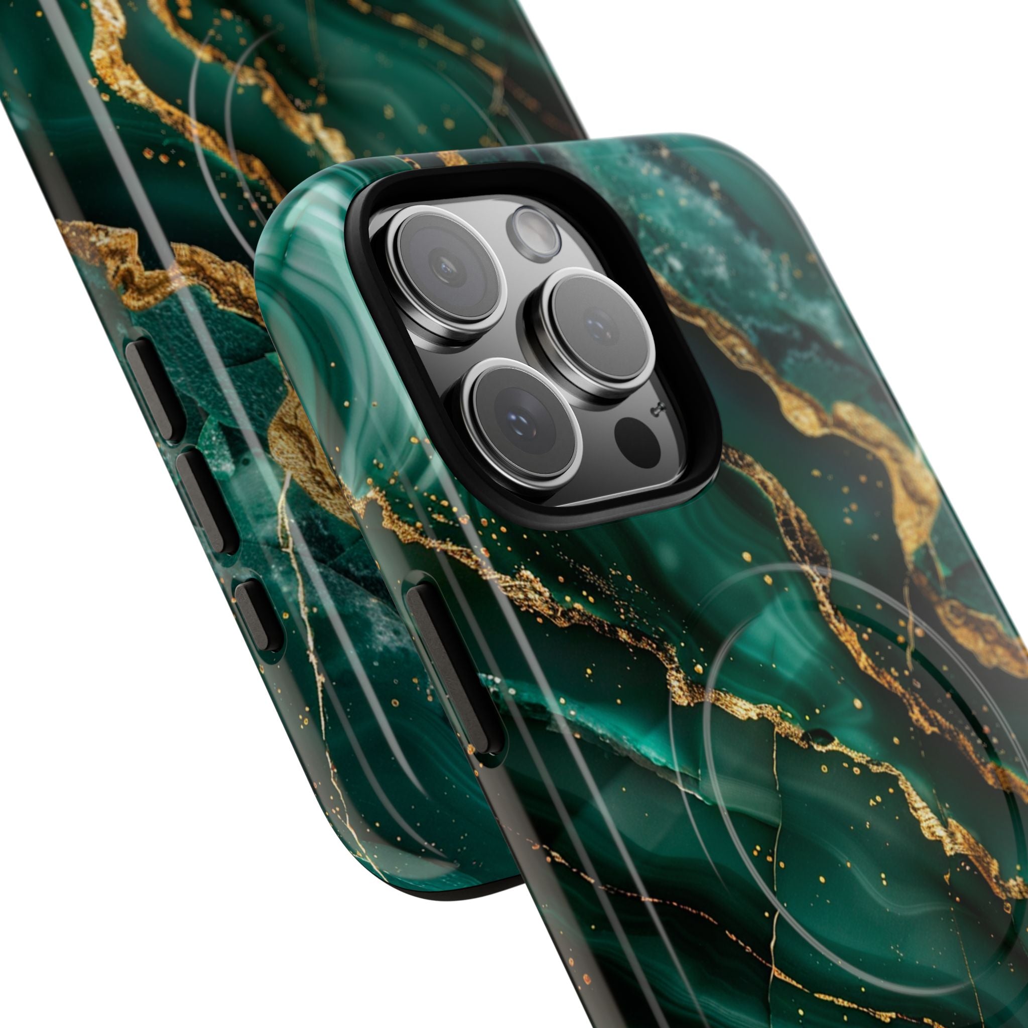 Green Marble Magnetic Phone Case — Emerald & Gold Abstract Tough Case