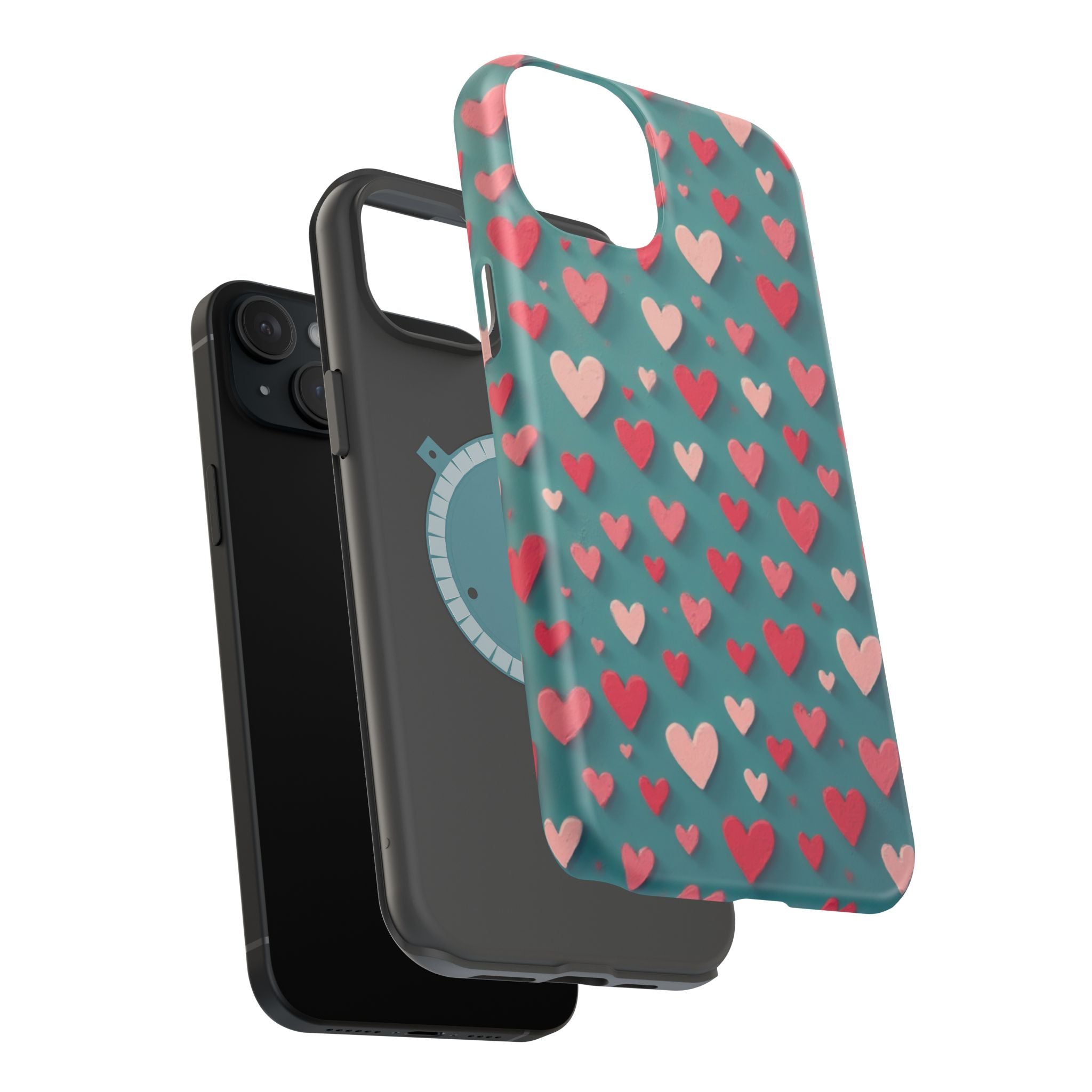 Magnetic Impact-Resistant Phone Case — Teal Love Hearts Pattern