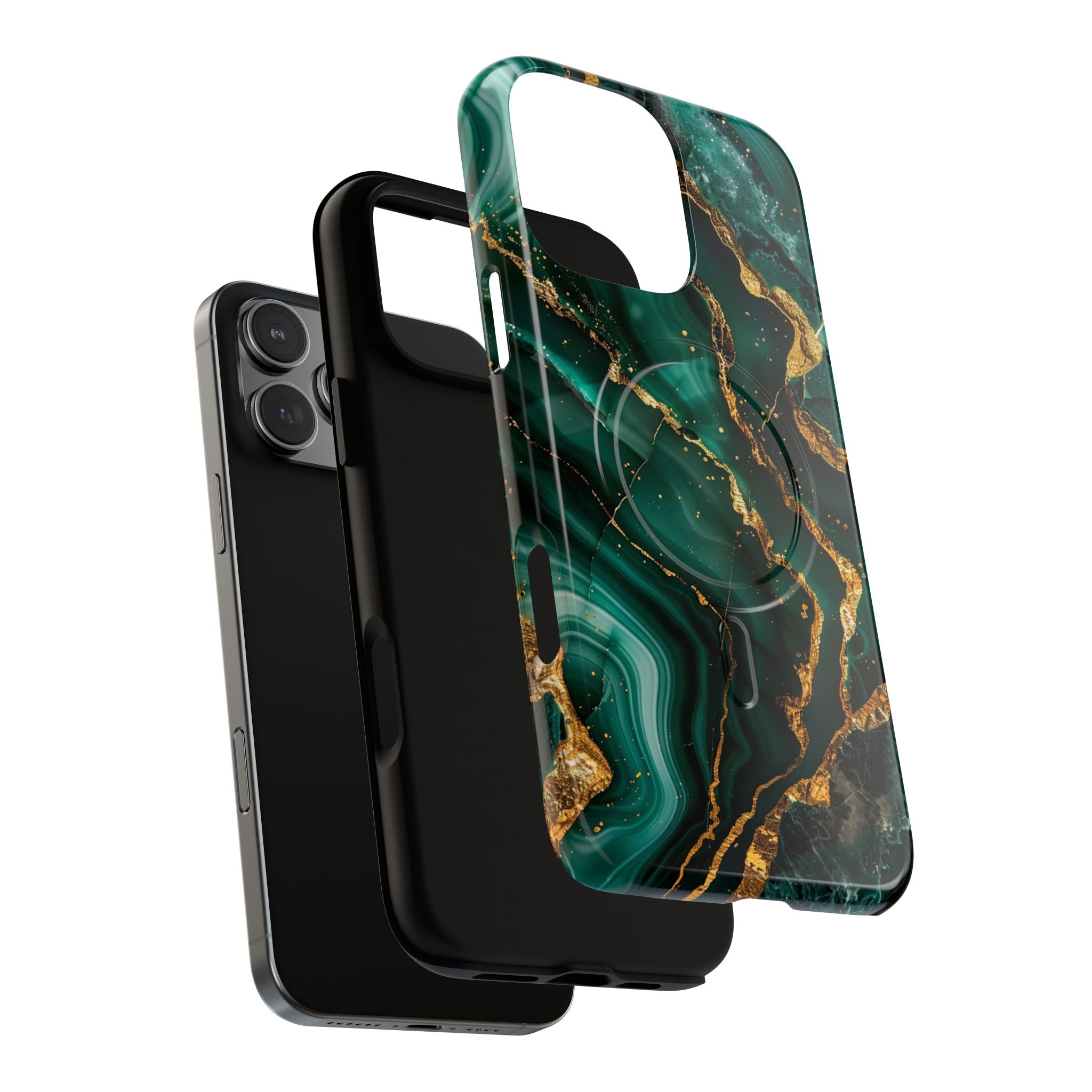 Green Marble Magnetic Phone Case — Emerald & Gold Abstract Tough Case