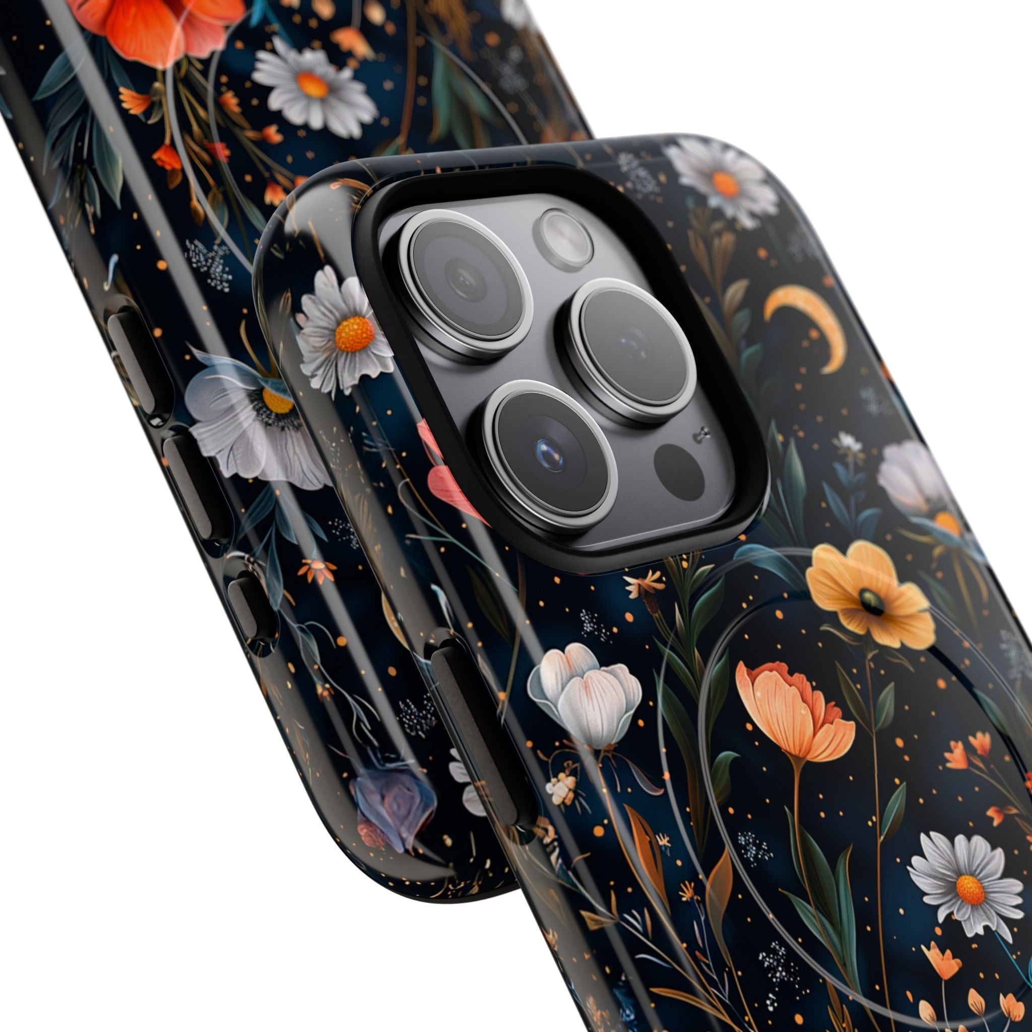 Magnetic Tough Case — Dark Floral Meadow with Moon & Daisies