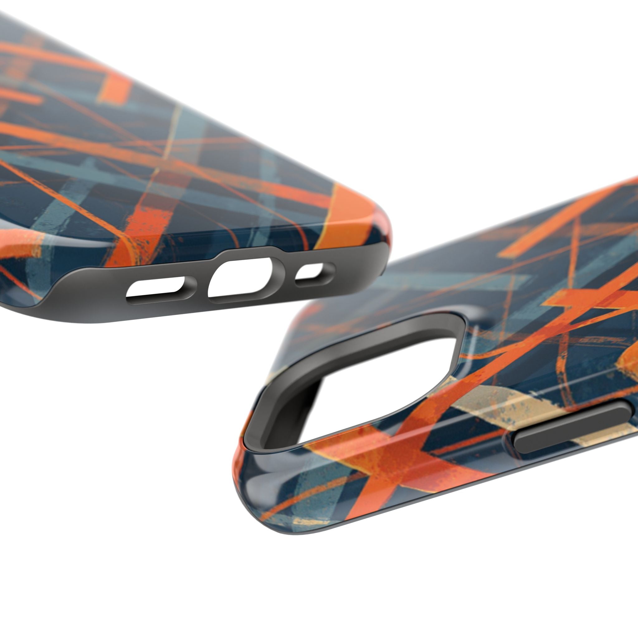 Magnetic Impact-Resistant Phone Case — Geometric Orange & Navy Plaid