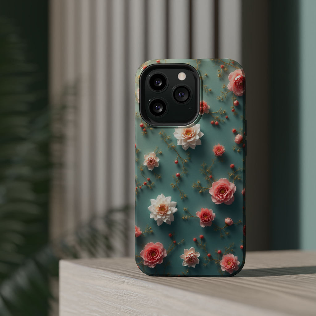 Floral Rose Pattern Magnetic Impact-Resistant Phone Case