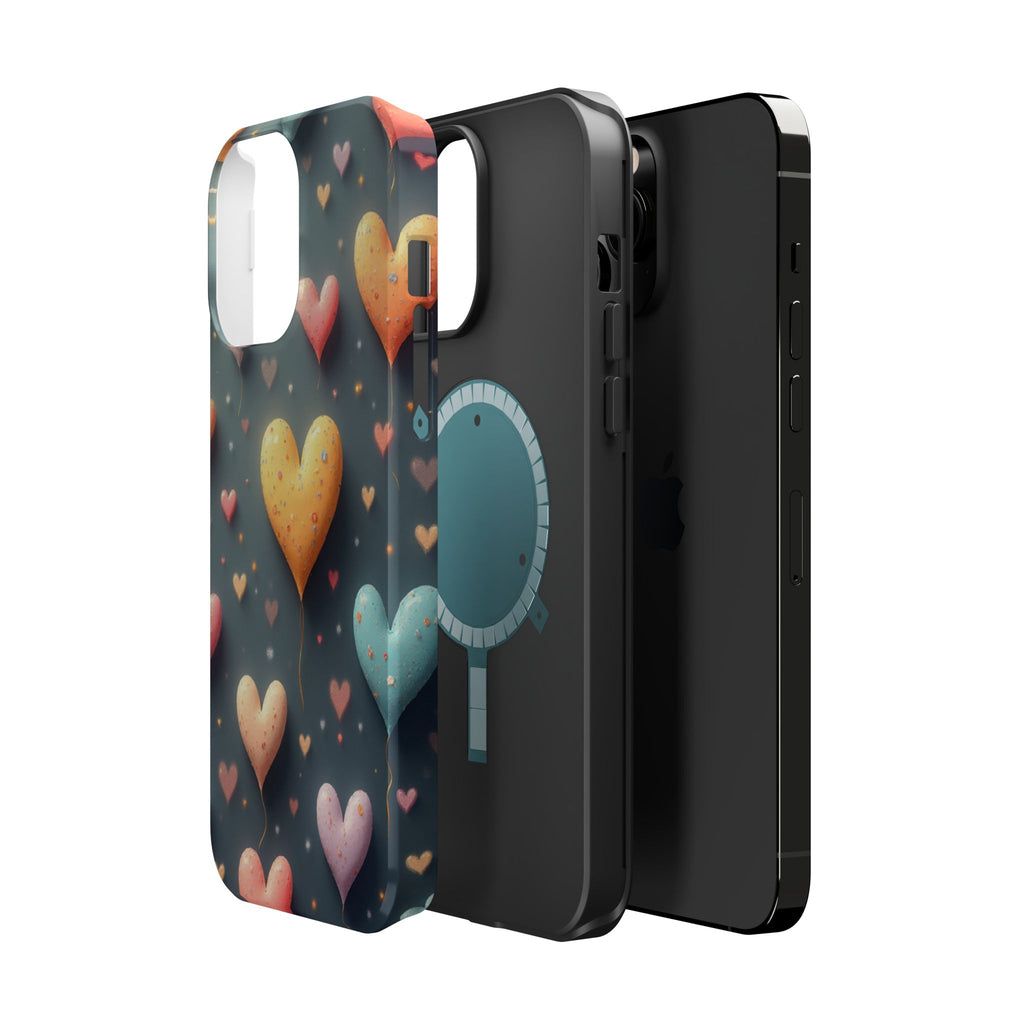 Magnetic Impact-Resistant Phone Case — Colorful Floating Heart Design