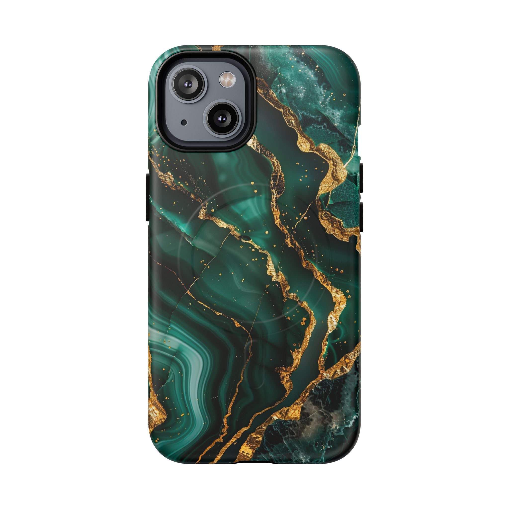 Green Marble Magnetic Phone Case — Emerald & Gold Abstract Tough Case