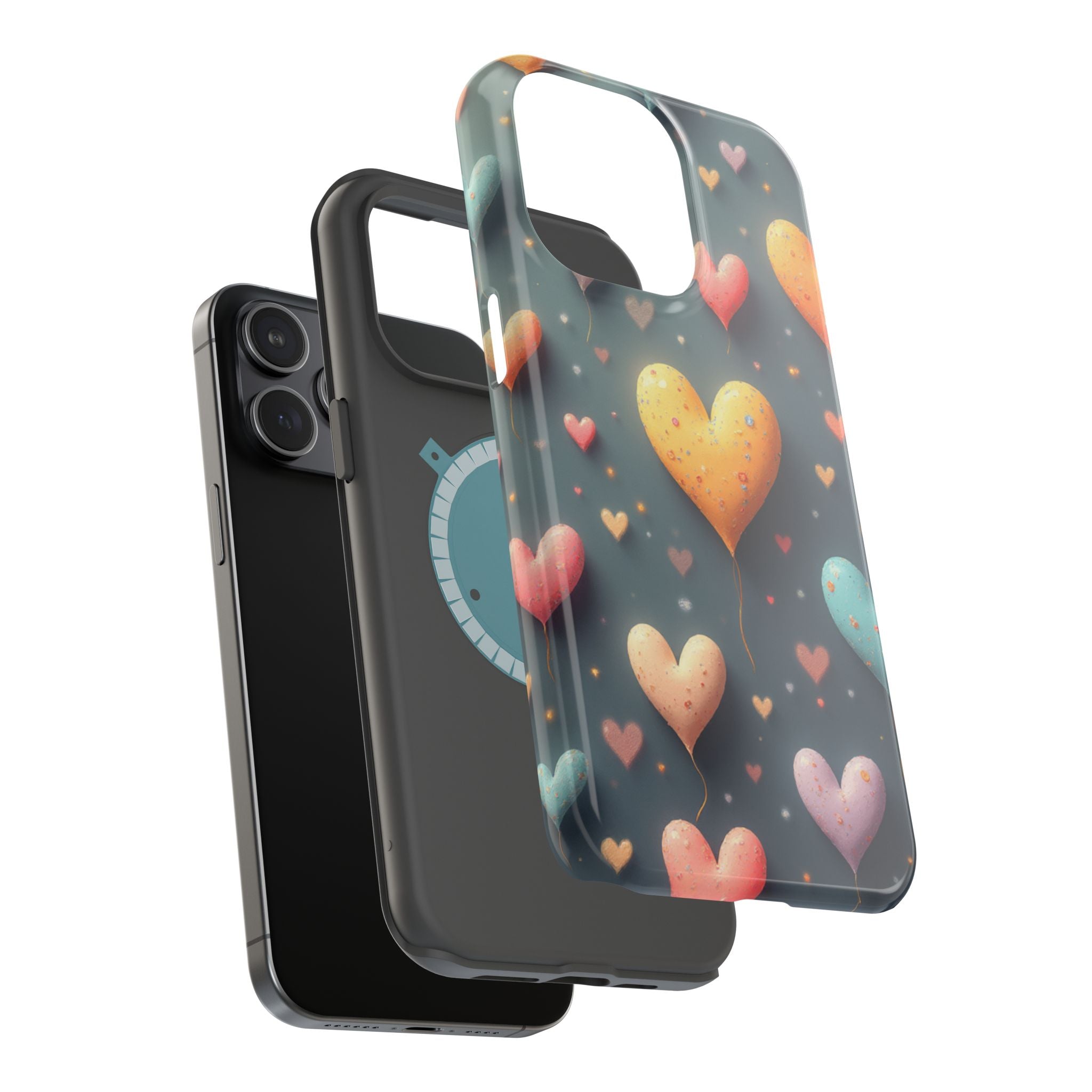 Magnetic Impact-Resistant Phone Case — Colorful Floating Heart Design
