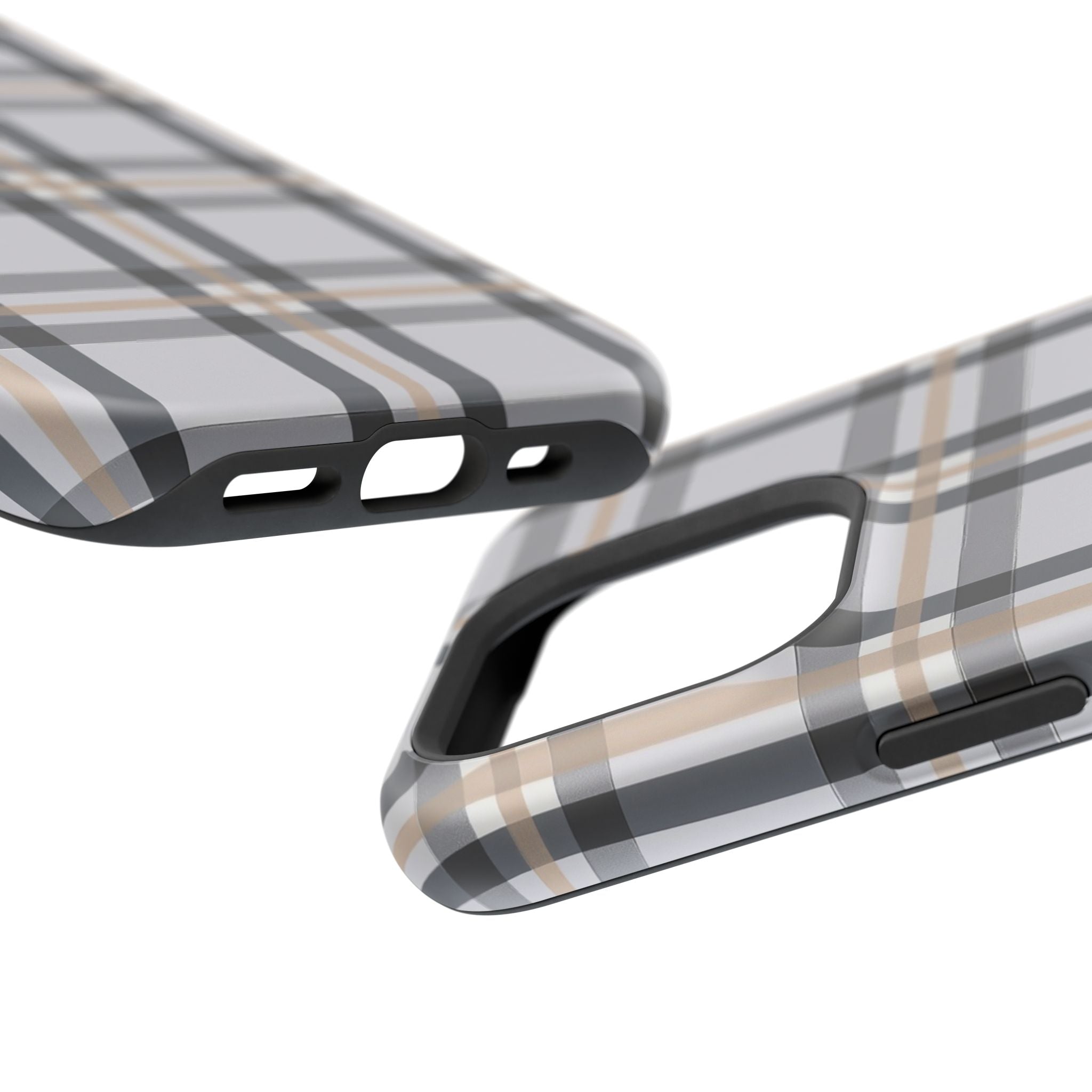 Plaid Magnetic Impact-Resistant Phone Case — Grey & Tan Classic Pattern