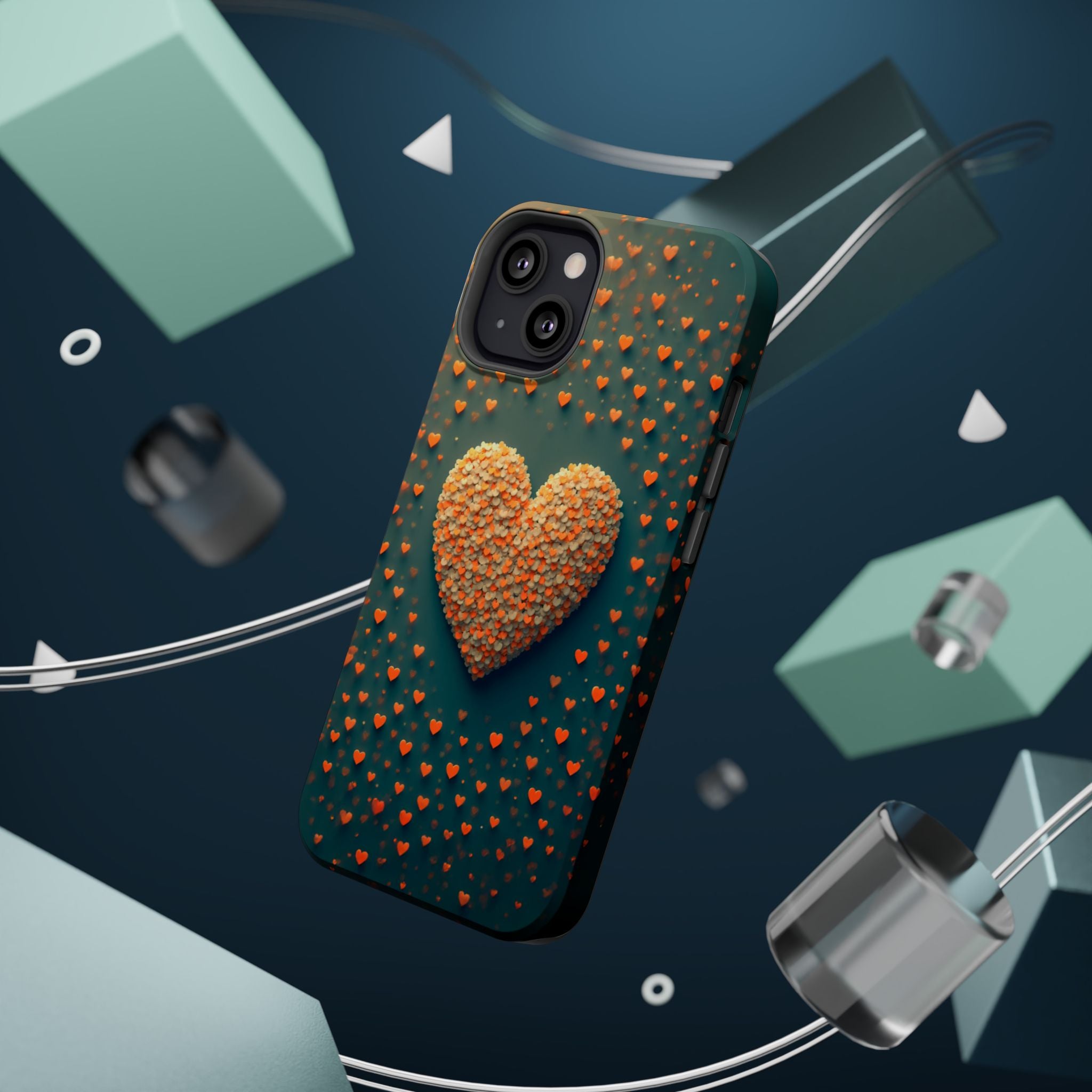 Magnetic Impact-Resistant Phone Case — Textured Heart Confetti Design
