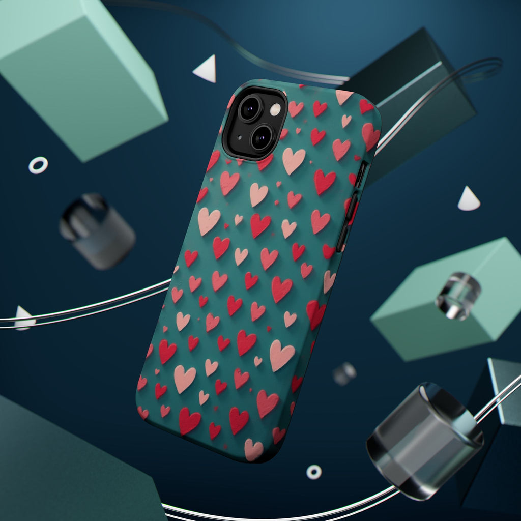 Magnetic Impact-Resistant Phone Case — Teal Love Hearts Pattern