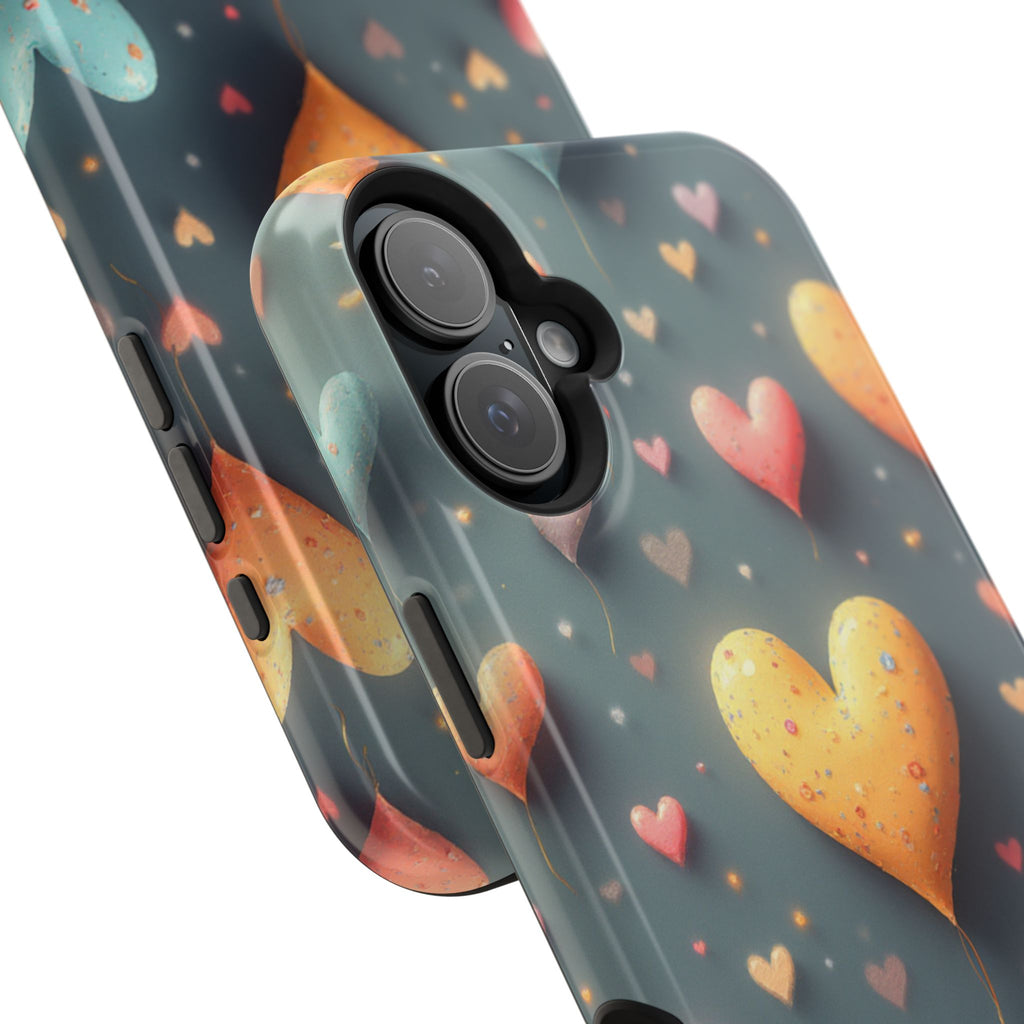Magnetic Impact-Resistant Phone Case — Colorful Floating Heart Design