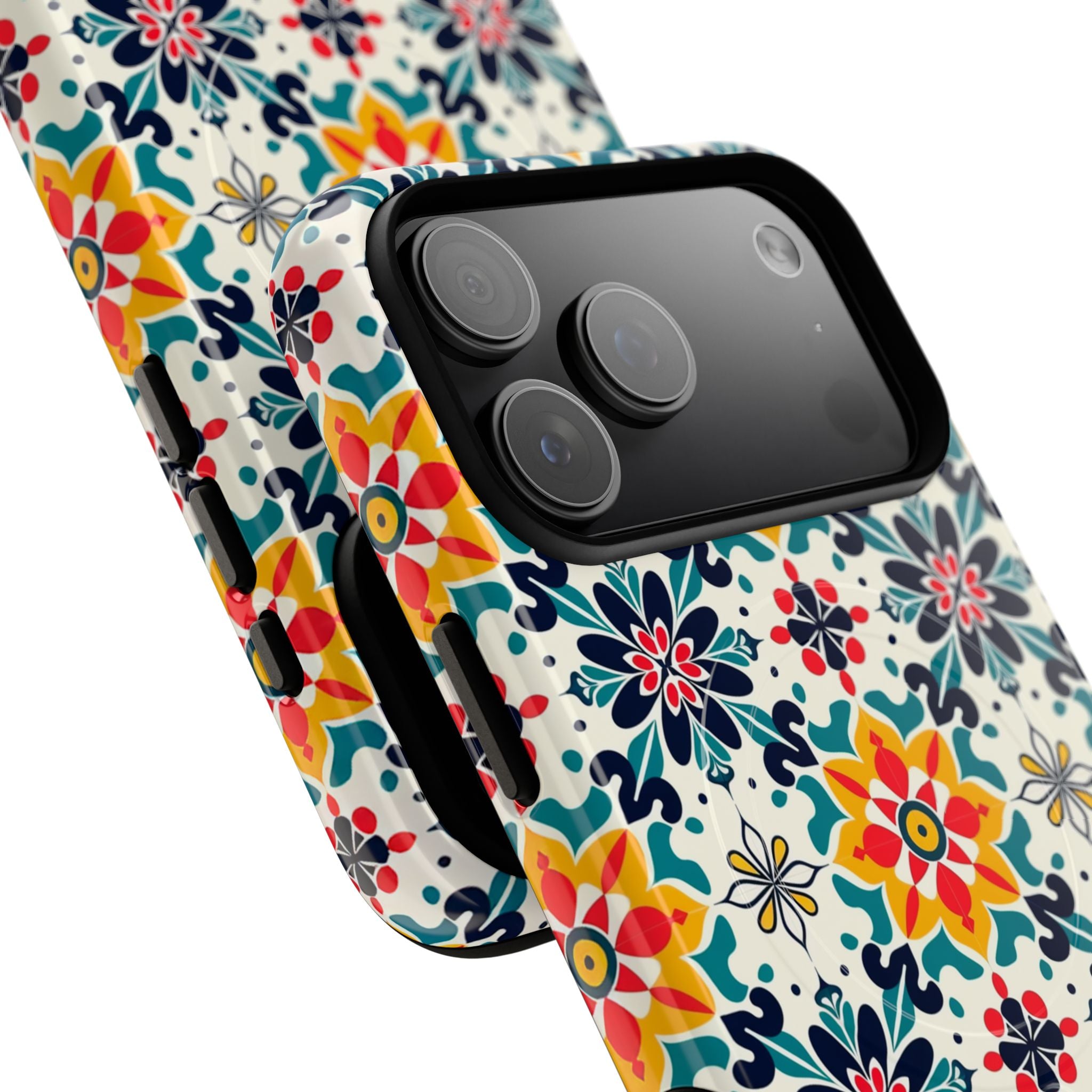 Floral Mosaic Tough Magnetic Phone Case — Colorful Boho Protective Cover