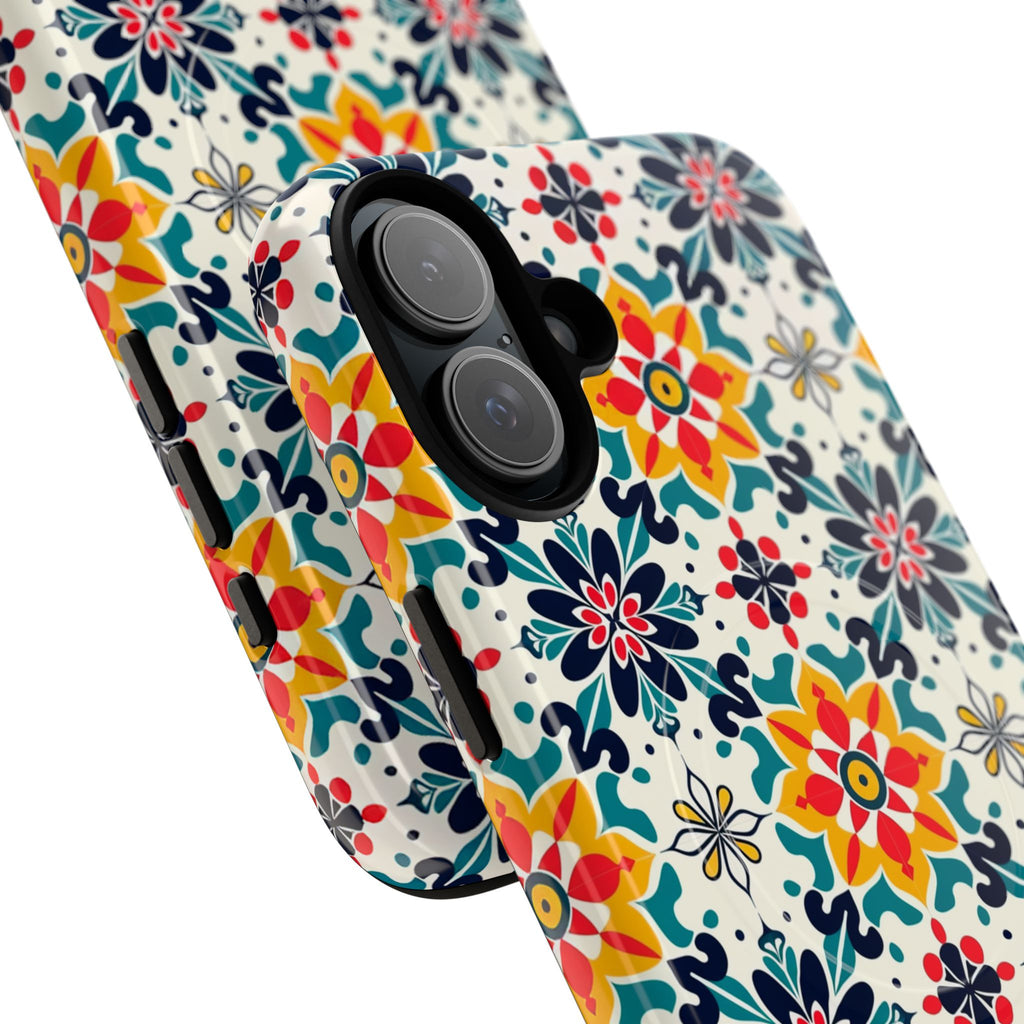 Floral Mosaic Tough Magnetic Phone Case — Colorful Boho Protective Cover