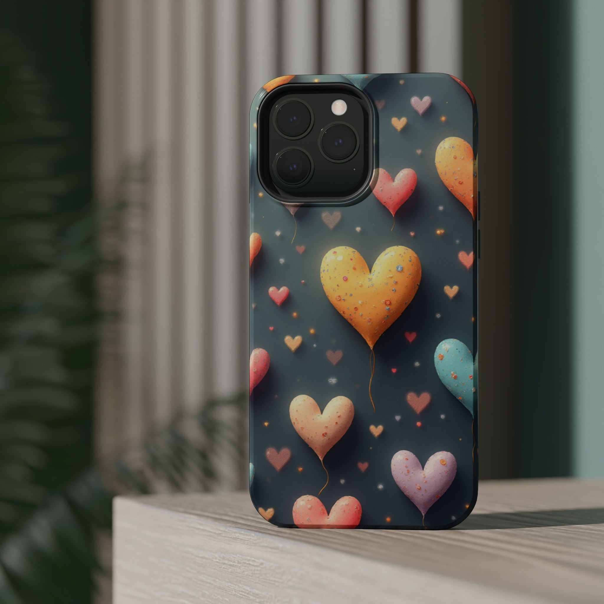 Magnetic Impact-Resistant Phone Case — Colorful Floating Heart Design