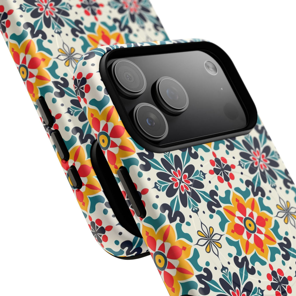Floral Mosaic Tough Magnetic Phone Case — Colorful Boho Protective Cover
