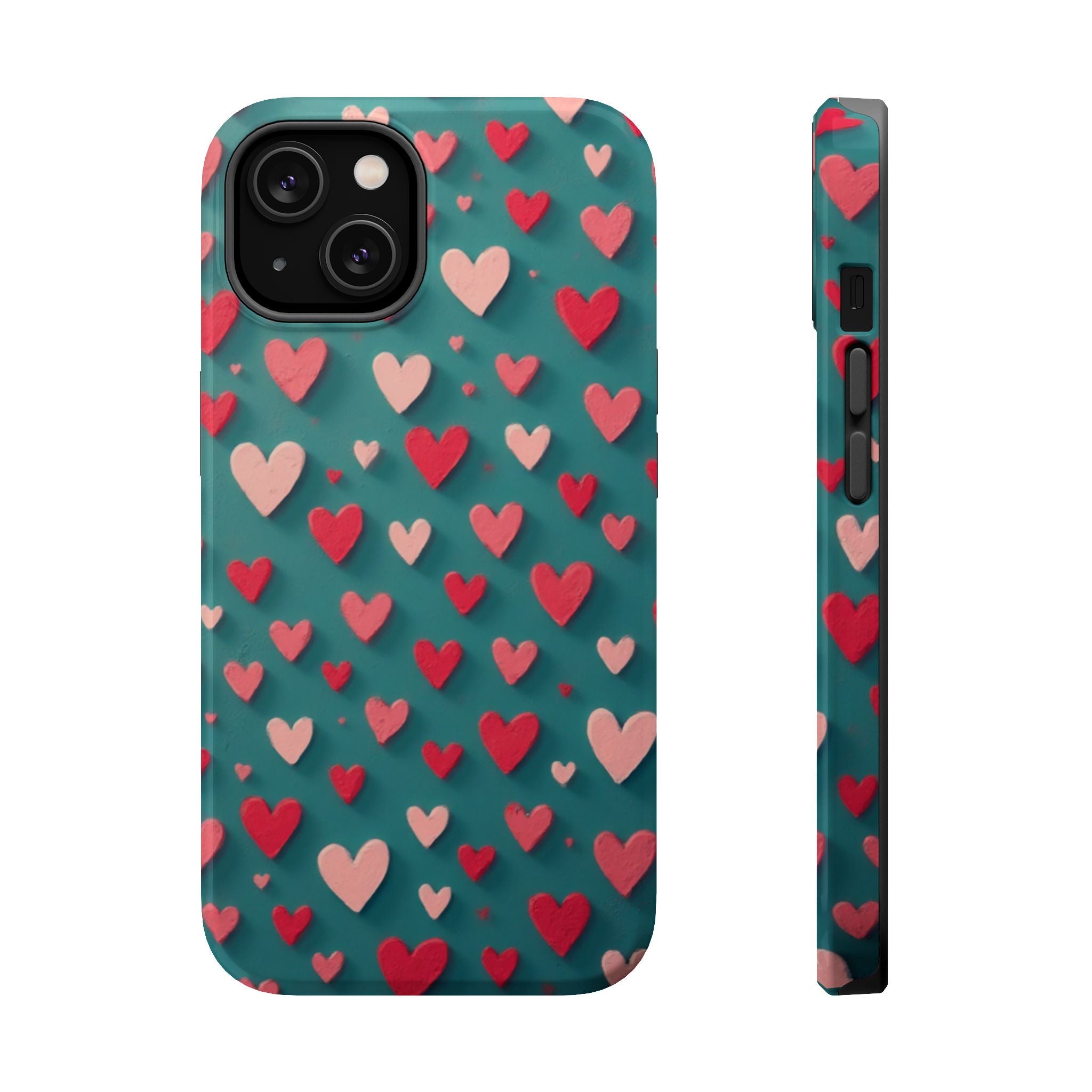 Magnetic Impact-Resistant Phone Case — Teal Love Hearts Pattern