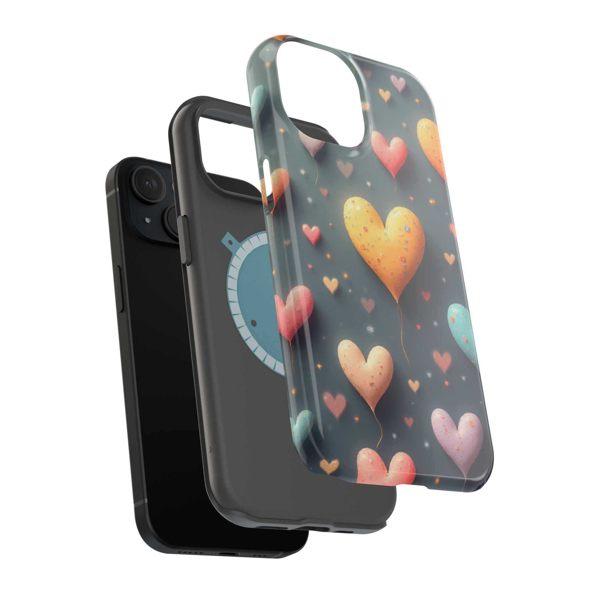 Magnetic Impact-Resistant Phone Case — Colorful Floating Heart Design