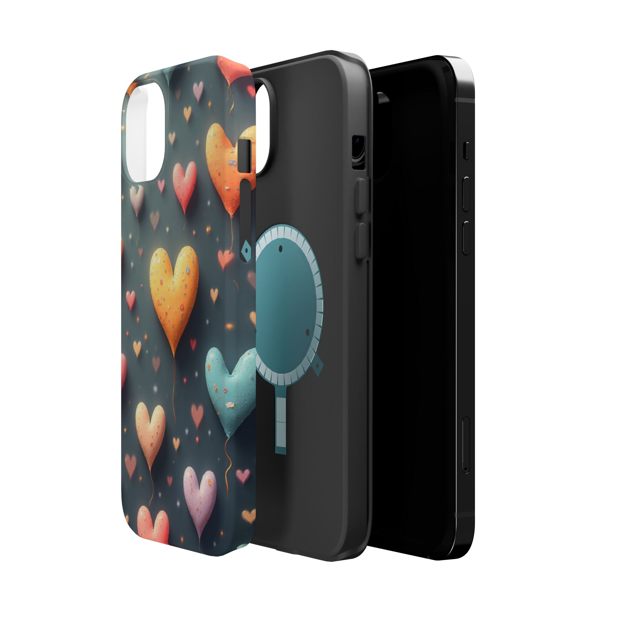 Magnetic Impact-Resistant Phone Case — Colorful Floating Heart Design