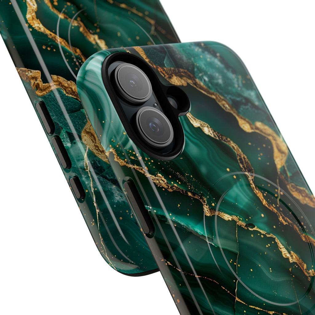 Green Marble Magnetic Phone Case — Emerald & Gold Abstract Tough Case