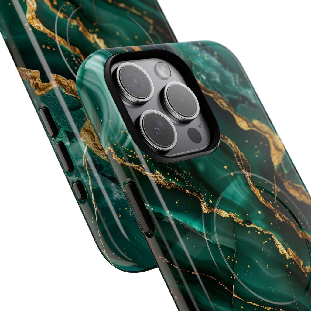 Green Marble Magnetic Phone Case — Emerald & Gold Abstract Tough Case