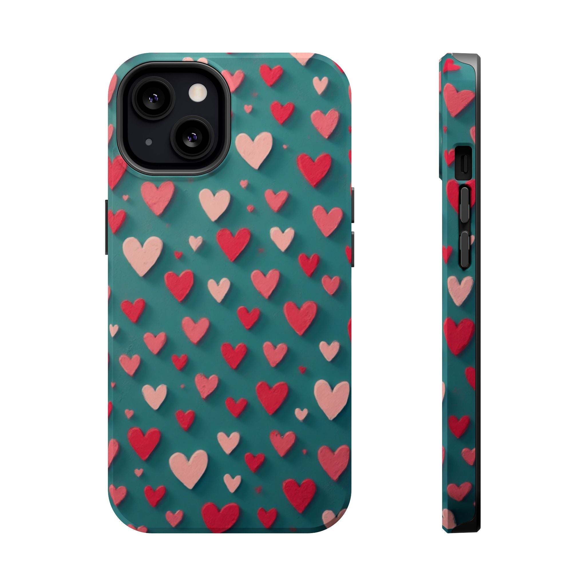 Magnetic Impact-Resistant Phone Case — Teal Love Hearts Pattern