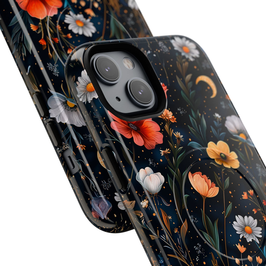 Magnetic Tough Case — Dark Floral Meadow with Moon & Daisies