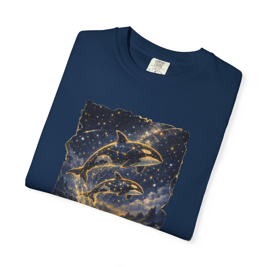Orca Night Sky T-Shirt — Jumping Whales Moonlight Graphic Tee