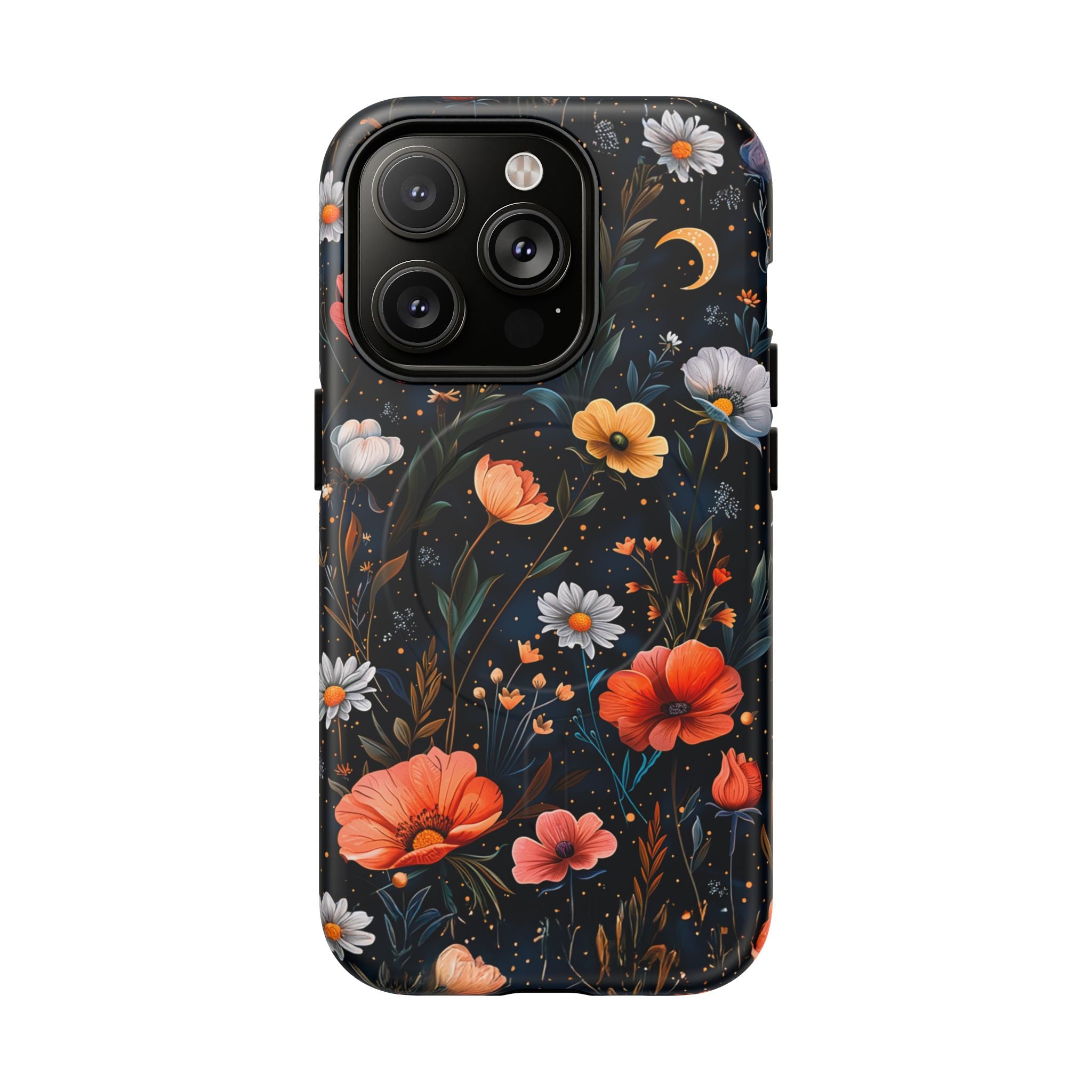 Magnetic Tough Case — Dark Floral Meadow with Moon & Daisies
