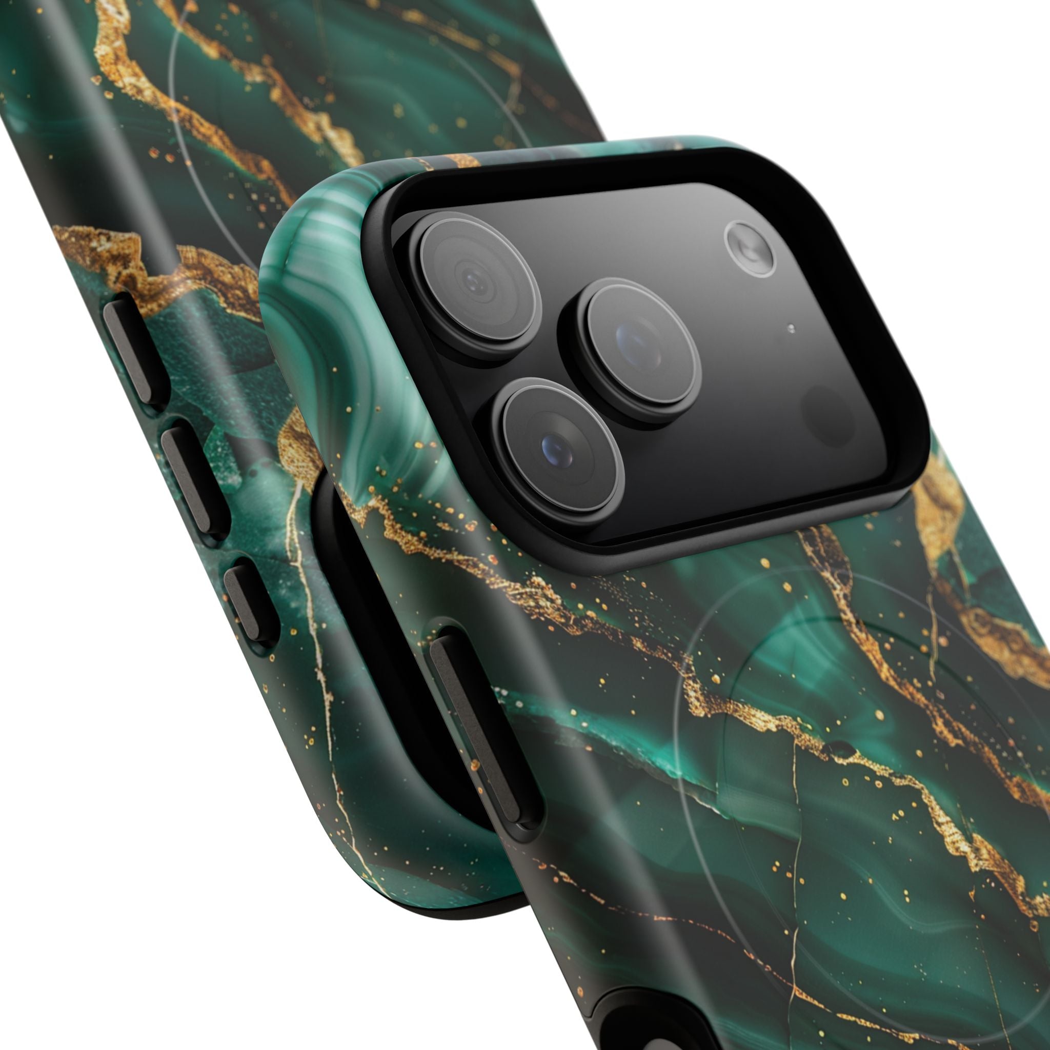 Green Marble Magnetic Phone Case — Emerald & Gold Abstract Tough Case