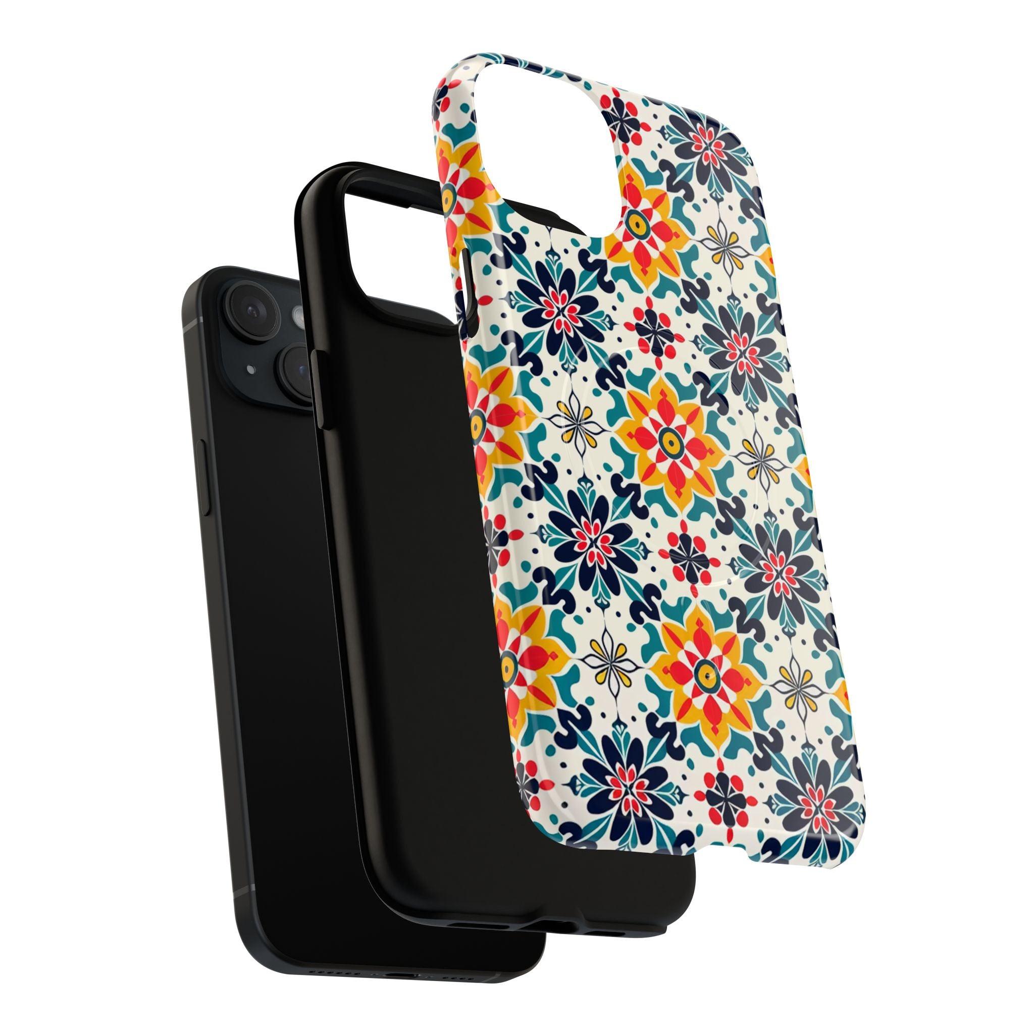 Floral Mosaic Tough Magnetic Phone Case — Colorful Boho Protective Cover