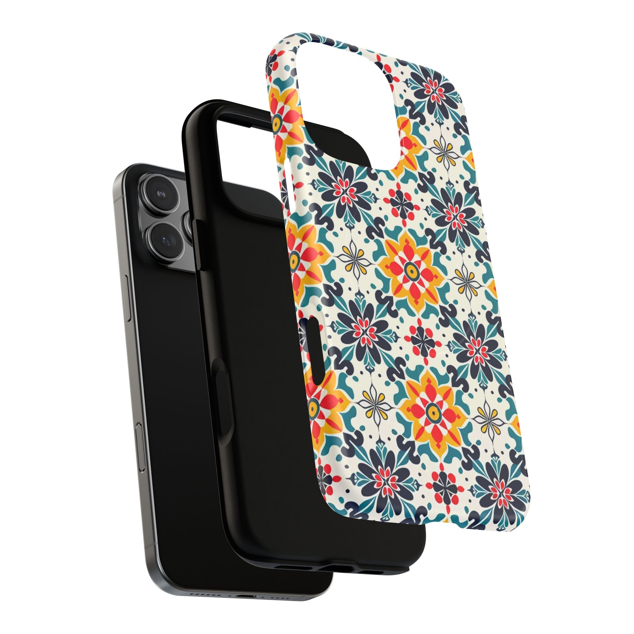 Floral Mosaic Tough Magnetic Phone Case — Colorful Boho Protective Cover