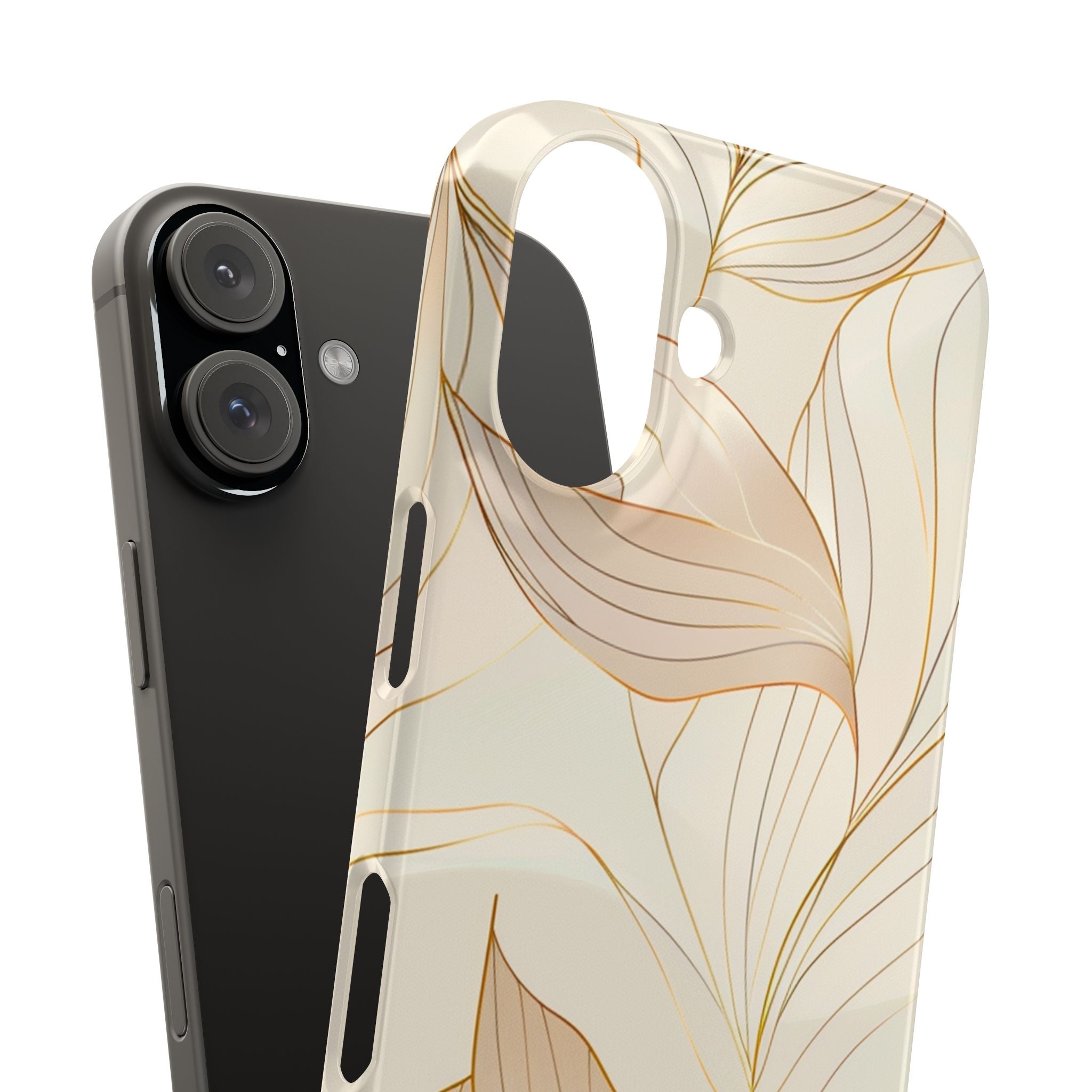Floral Gold Leaf Phone Case — Elegant Neutral Botanical Snap Case